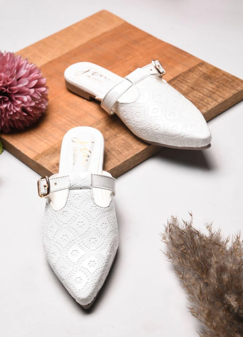 JM Looks Women's Embossed Pointed Mules with Buckle - Image 13