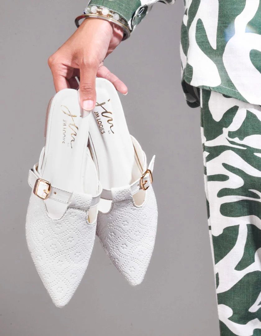JM Looks Women's Embossed Pointed Mules with Buckle - Image 14