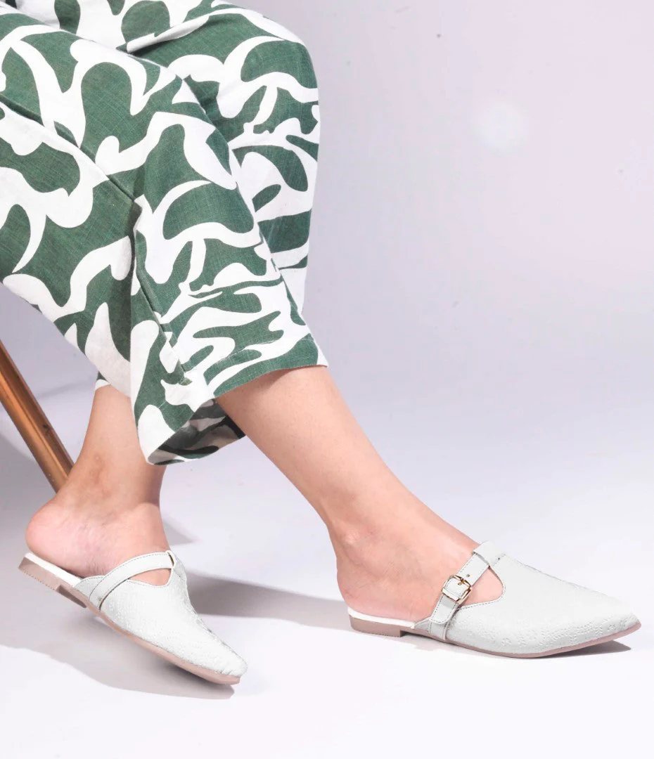 JM Looks Women's Embossed Pointed Mules with Buckle - Image 16