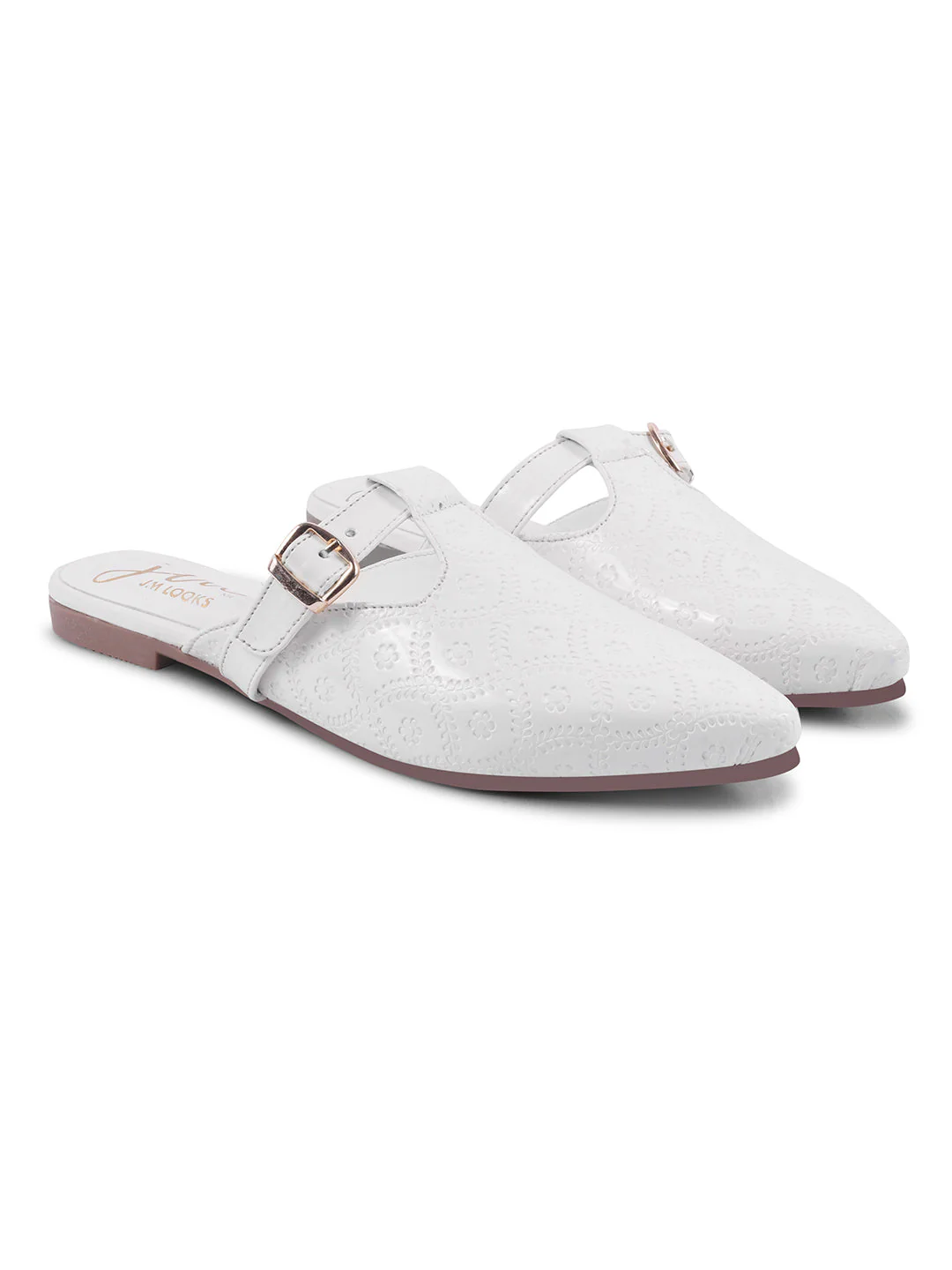 JM Looks Women's Embossed Pointed Mules with Buckle - Image 17