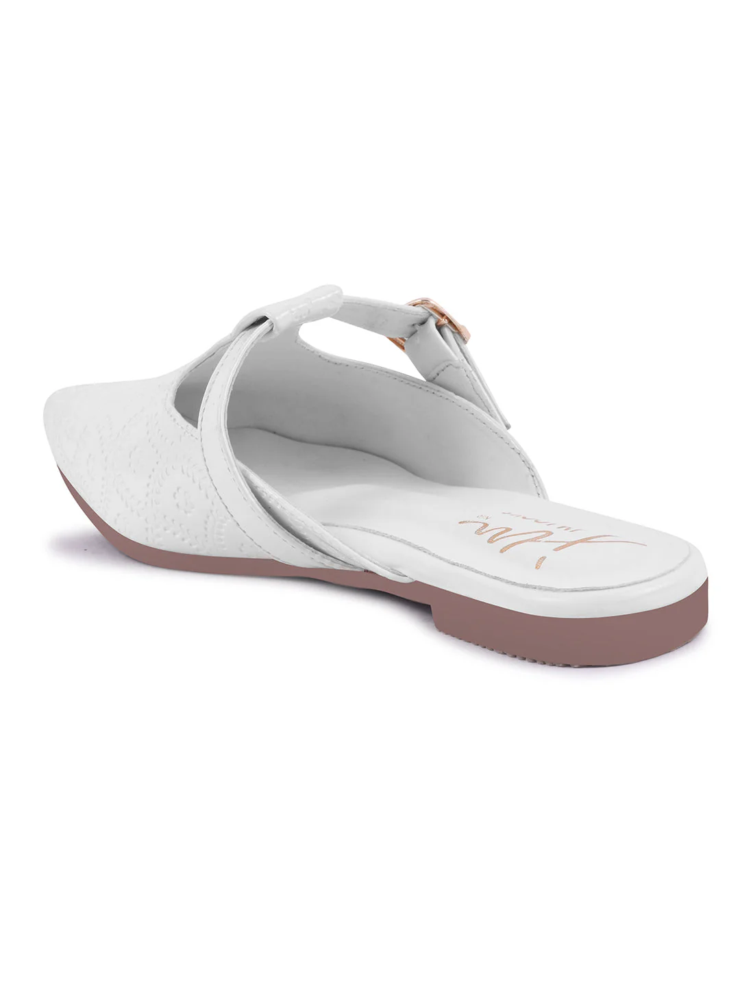 JM Looks Women's Embossed Pointed Mules with Buckle - Image 18