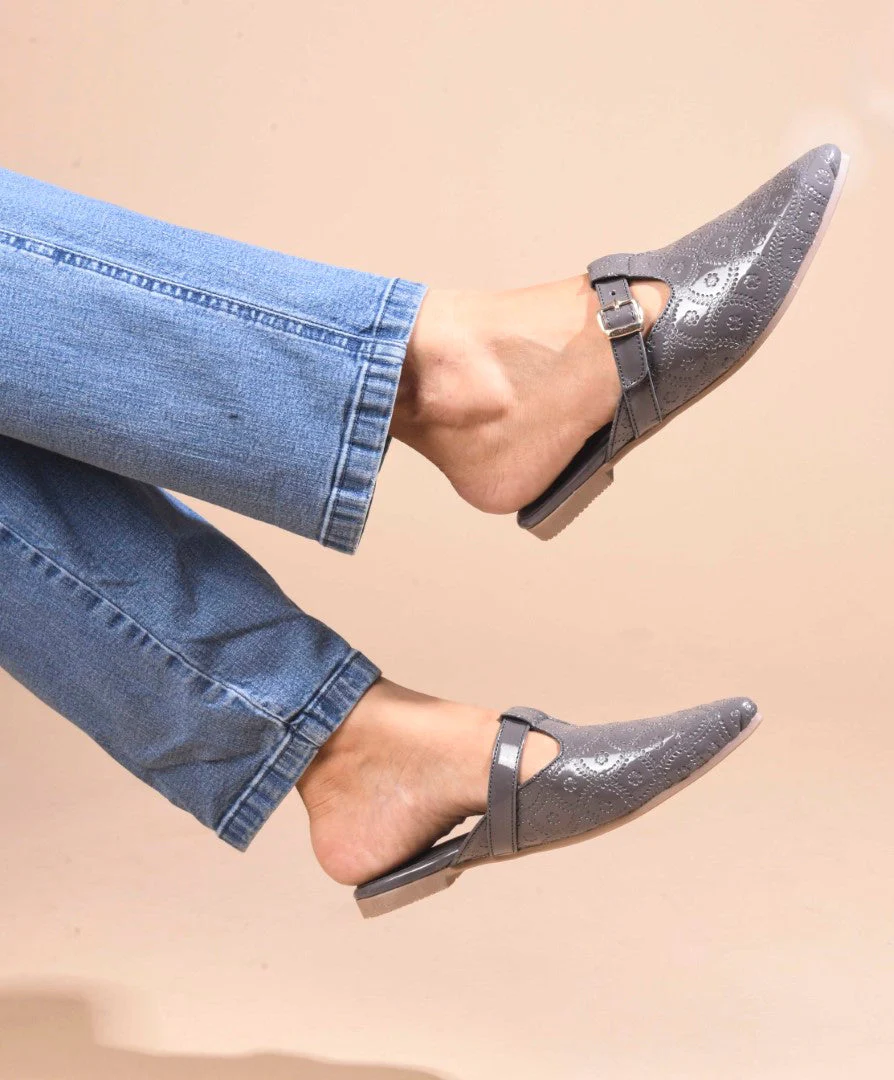 JM Looks Women's Embossed Pointed Mules with Buckle - Image 3