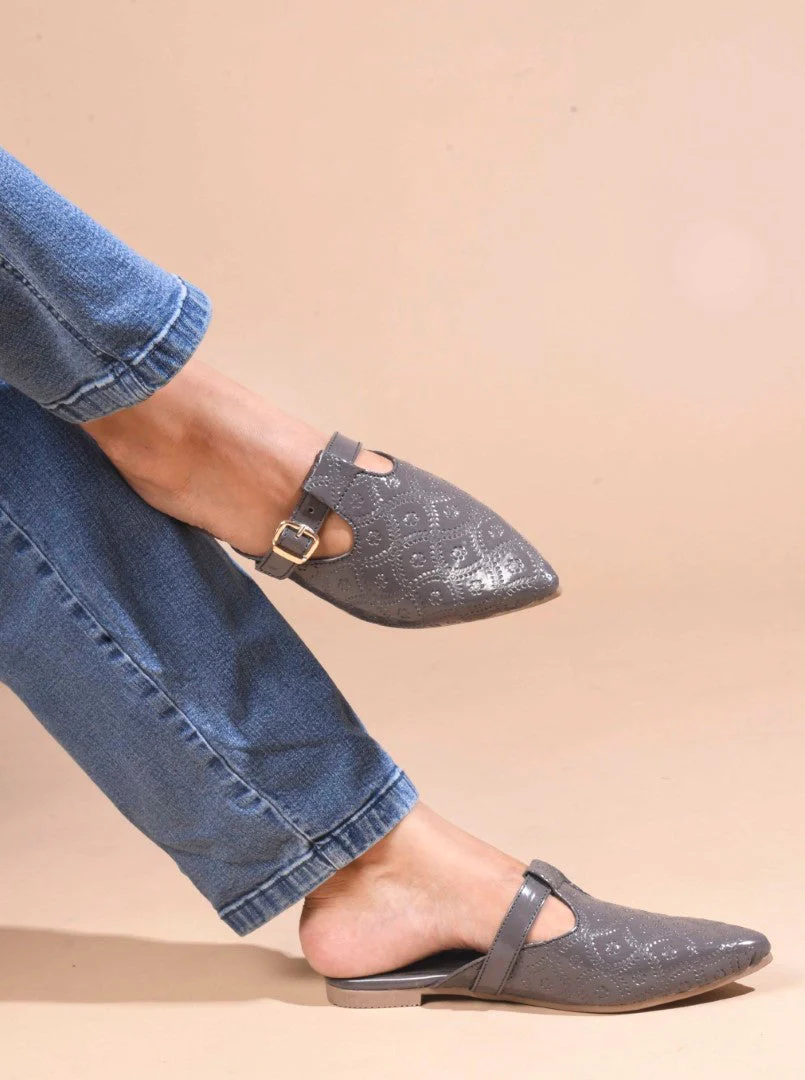 JM Looks Women's Embossed Pointed Mules with Buckle - Image 4