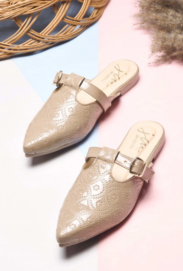 JM Looks Women's Embossed Pointed Mules with Buckle - Image 7