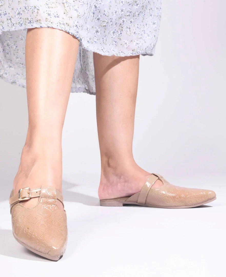 JM Looks Women's Embossed Pointed Mules with Buckle - Image 8