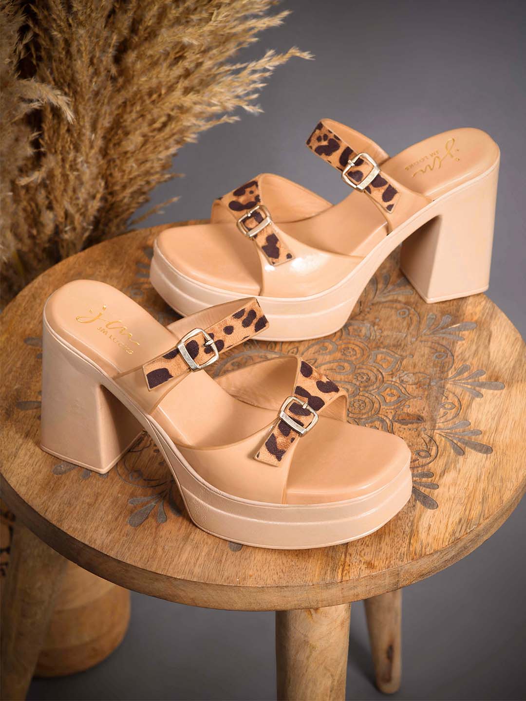 JM Looks Leopard Buckle Platform Heels