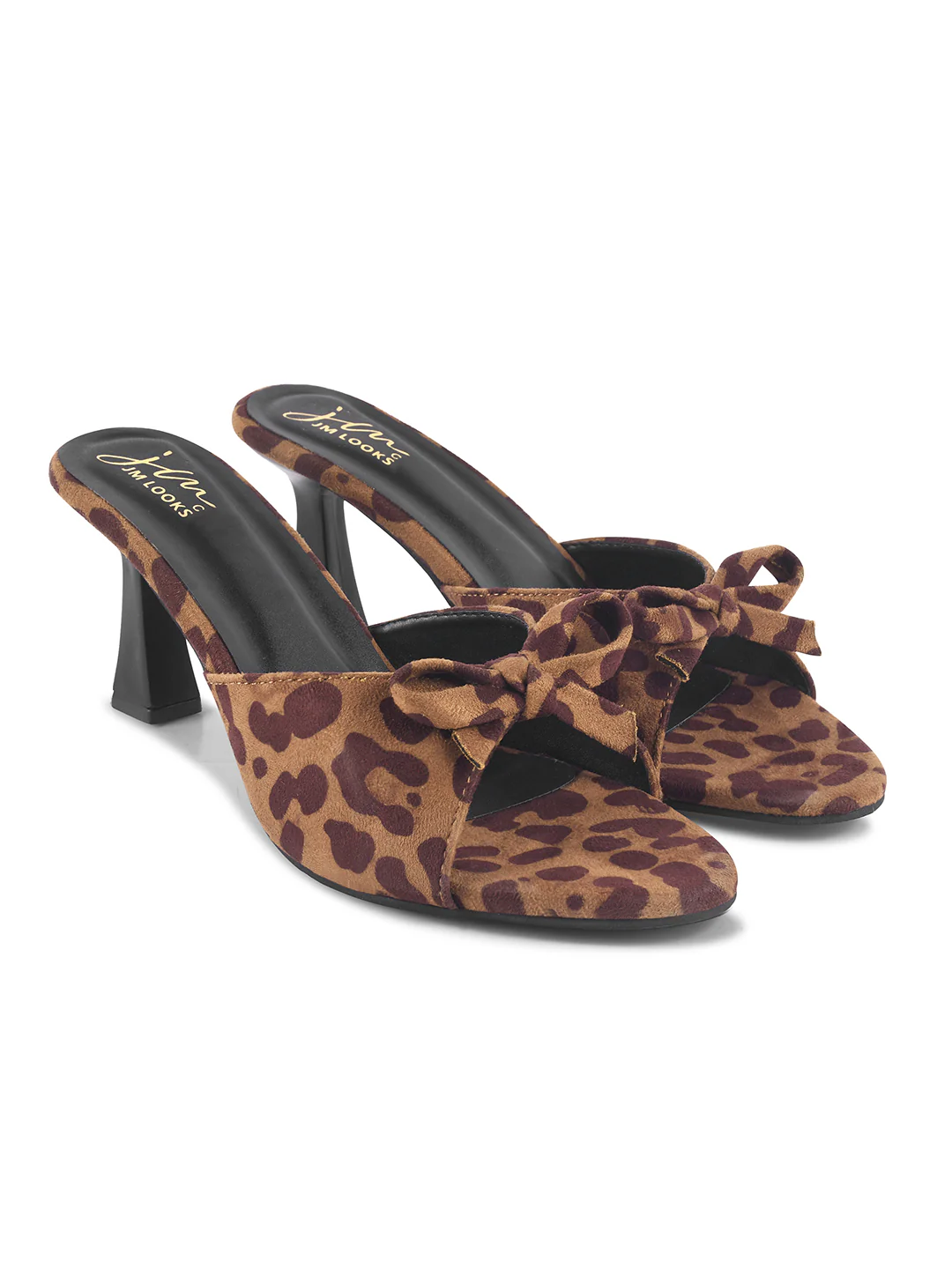 Leopard Print Kitten Heel Slides with Bow Accent - Image 11