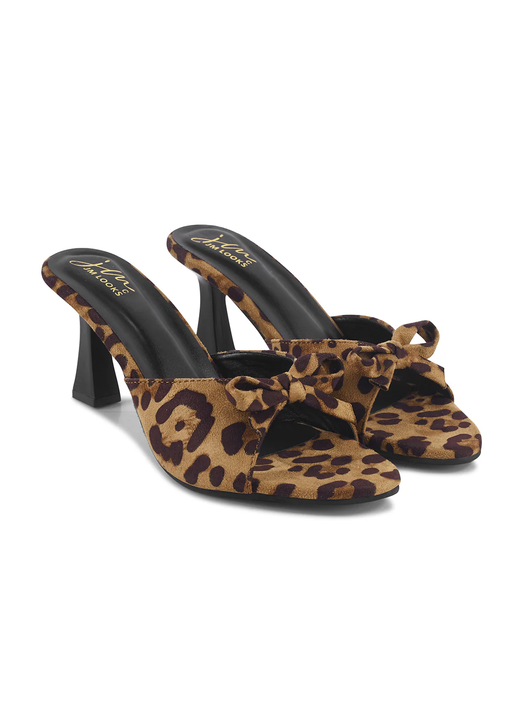 Leopard Print Kitten Heel Slides with Bow Accent - Image 6