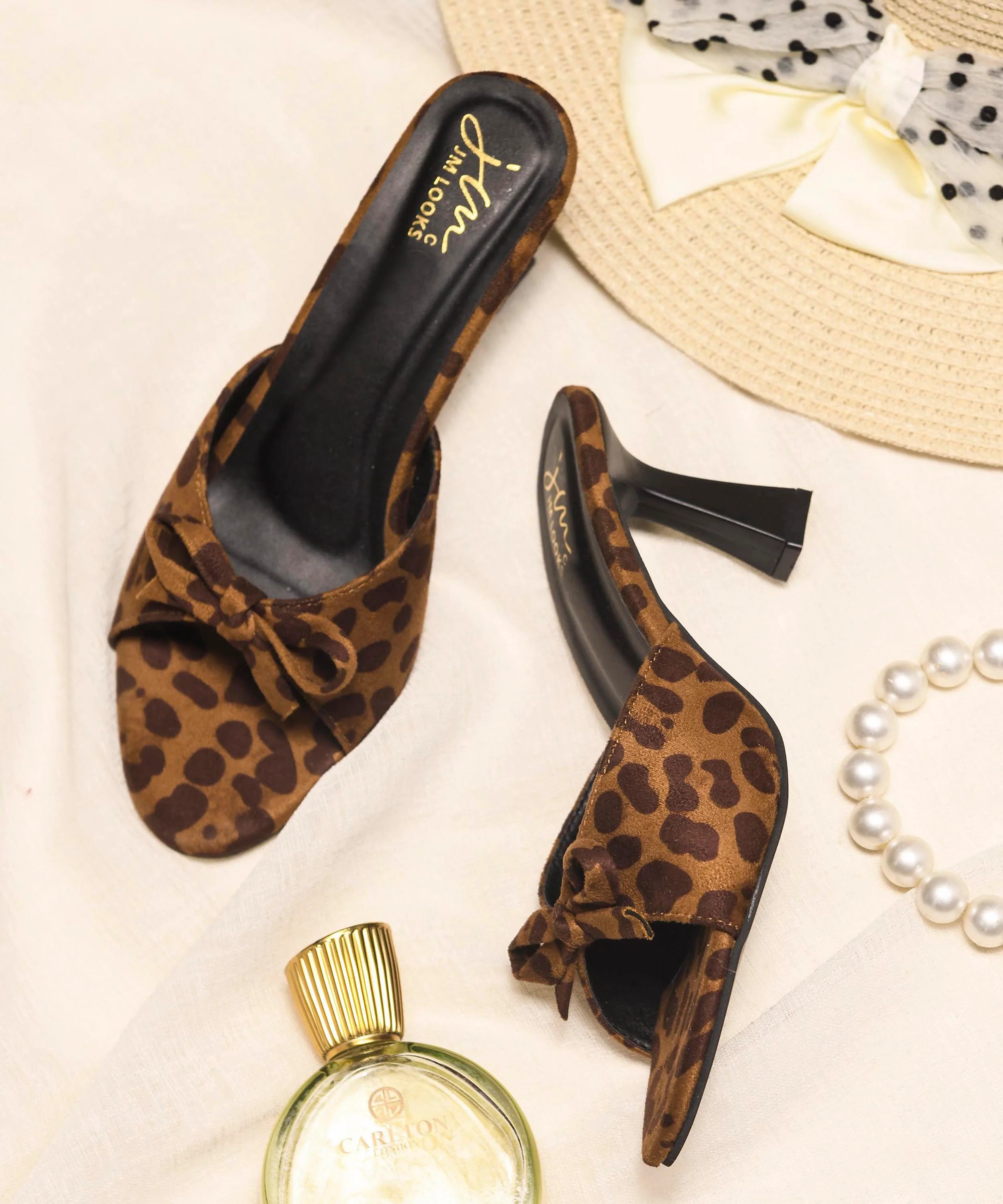 Leopard Print Kitten Heel Slides with Bow Accent - Image 8