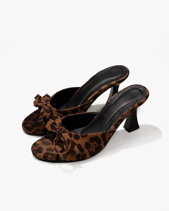 Leopard Print Satin Kitten Heels - Image 2