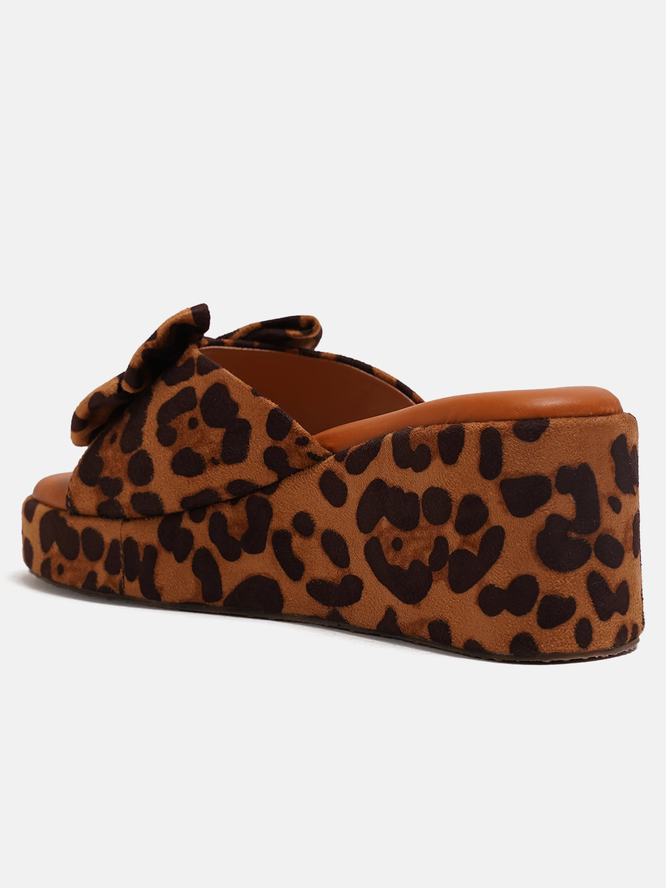 Leopard Print Wedge Slides with Bow Accent - Image 10