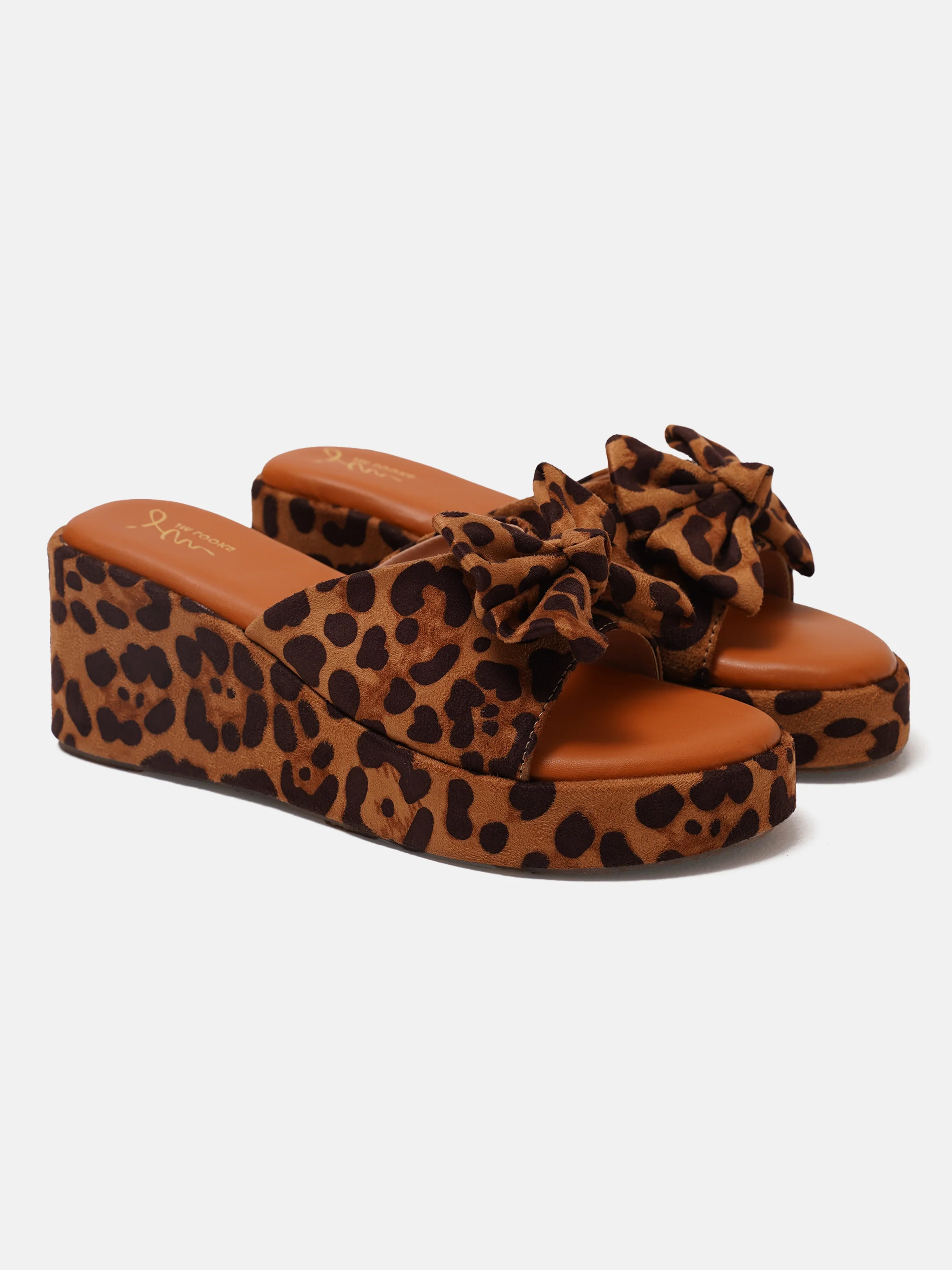 Leopard Print Wedge Slides with Bow Accent - Image 11