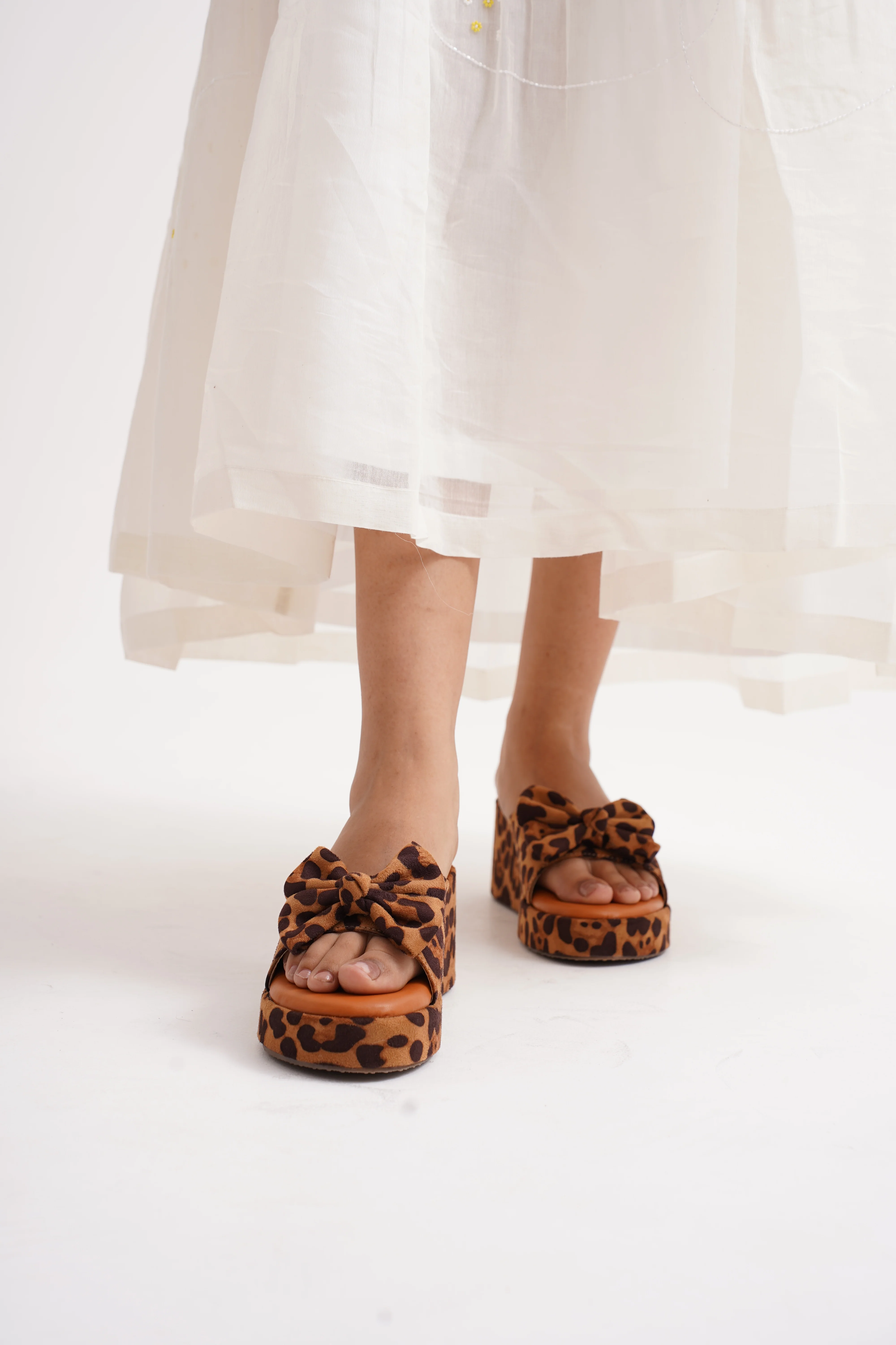 Leopard Print Wedge Slides with Bow Accent - Image 4