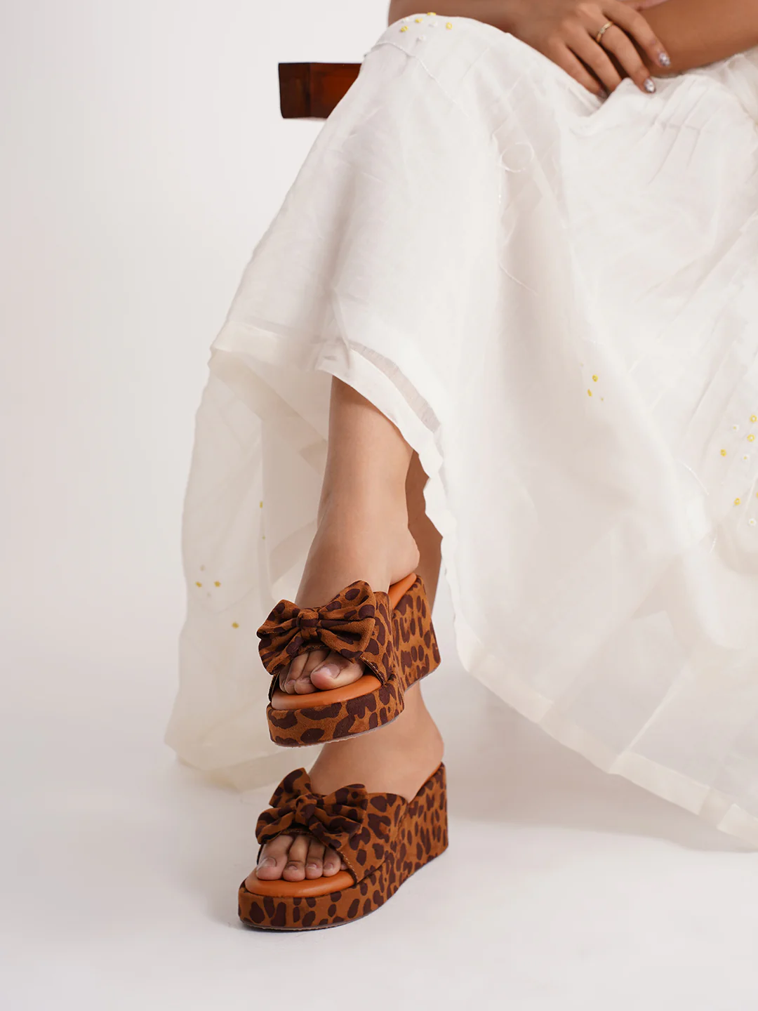 Leopard Print Wedge Slides with Bow Accent - Image 5