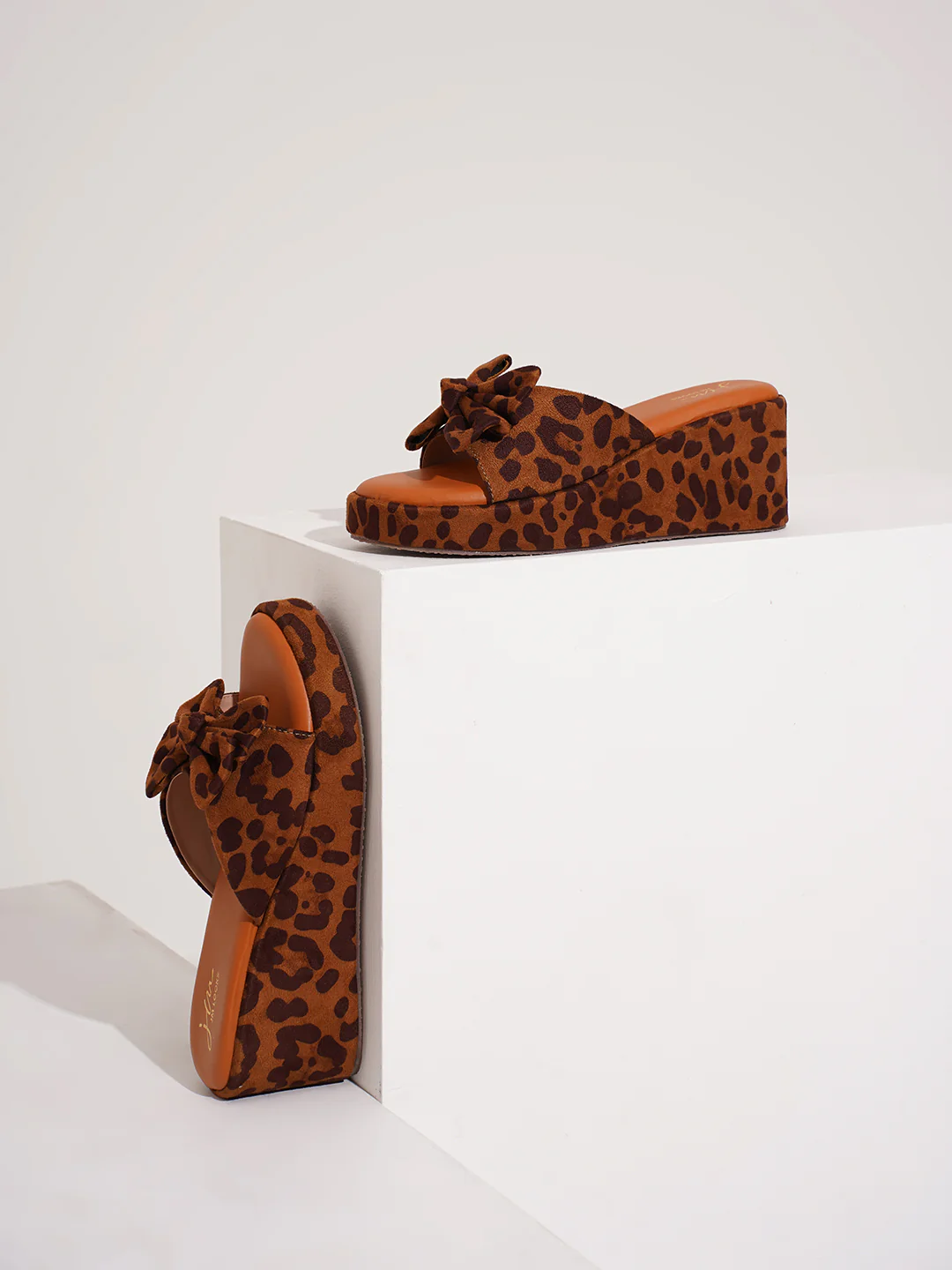 Leopard Print Wedge Slides with Bow Accent - Image 6
