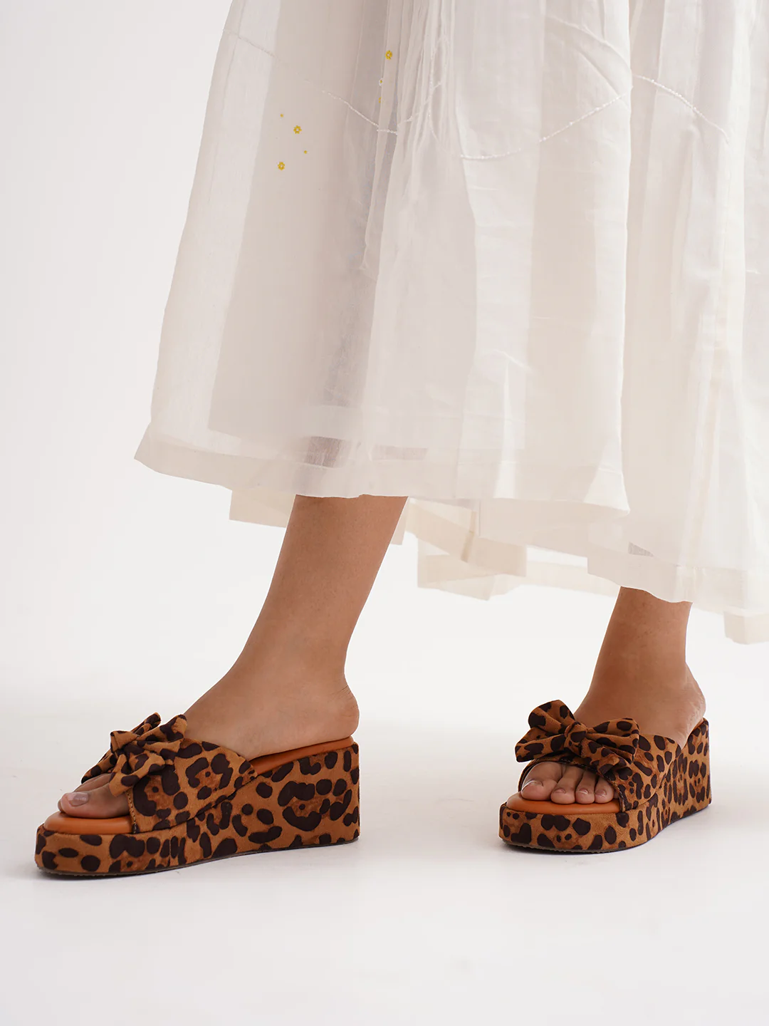 Leopard Print Wedge Slides with Bow Accent - Image 7