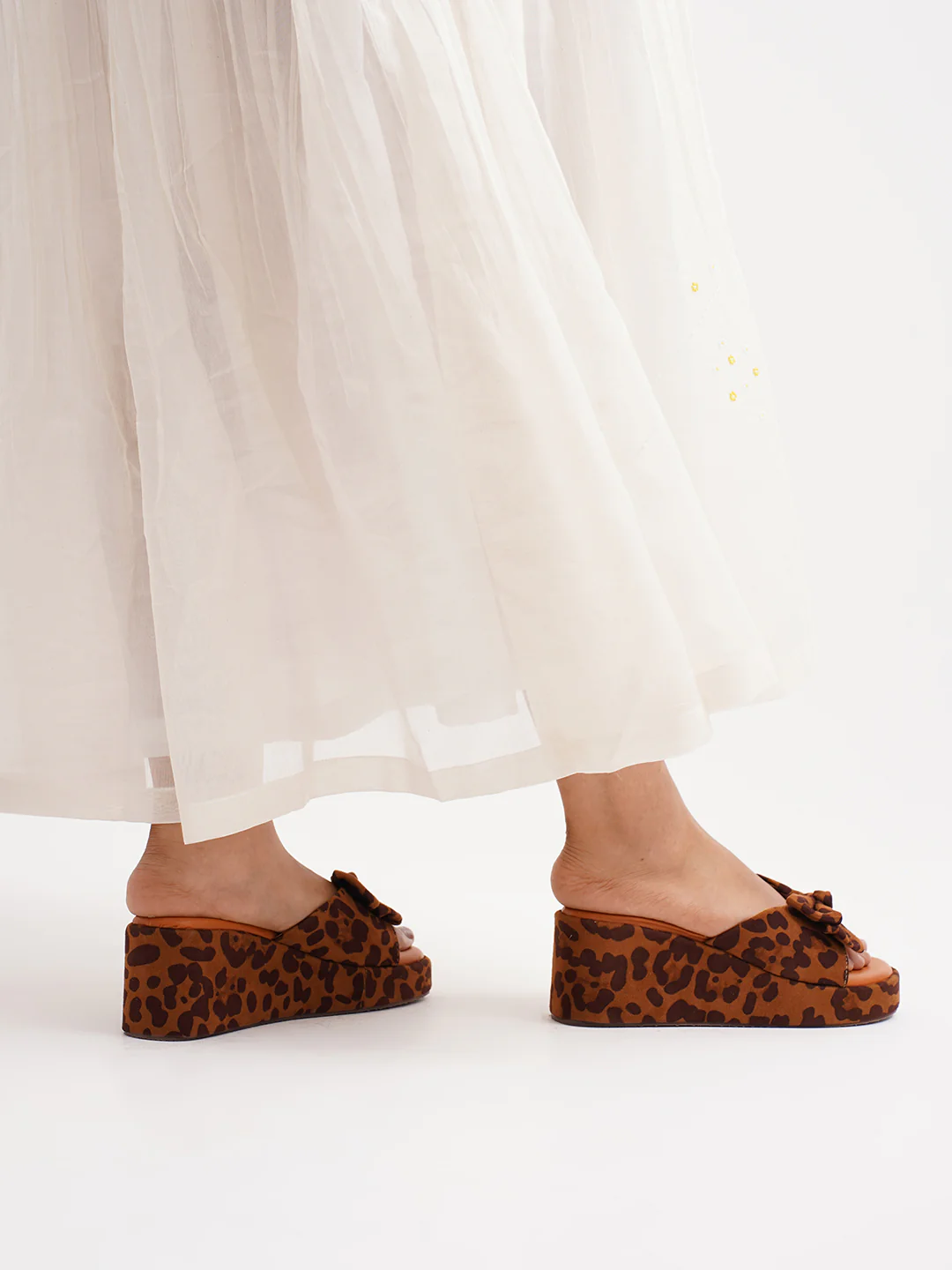 Leopard Print Wedge Slides with Bow Accent - Image 9