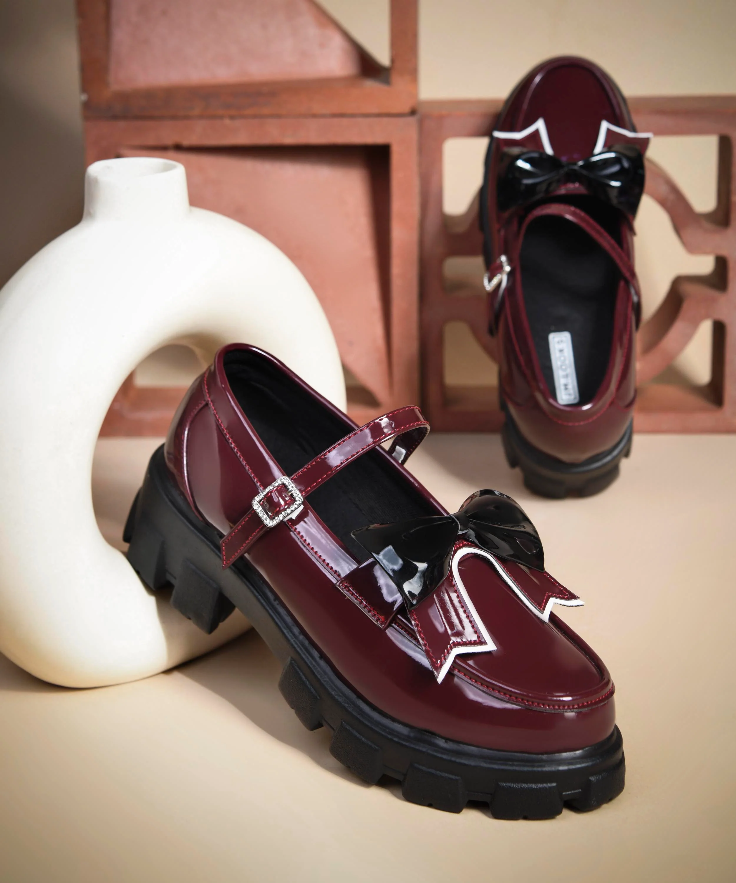 Mary Jane Block Heel Shoes with Bow
