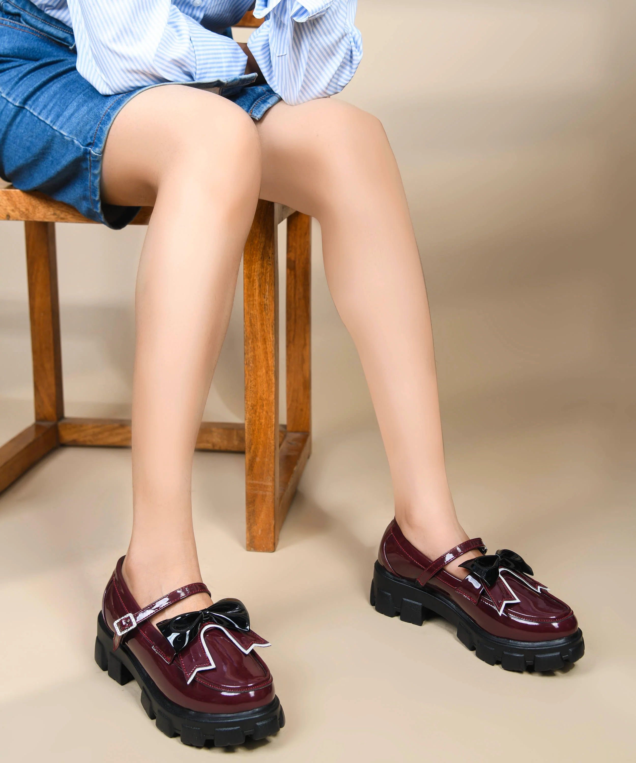 Mary Jane Block Heel Shoes with Bow - Image 15