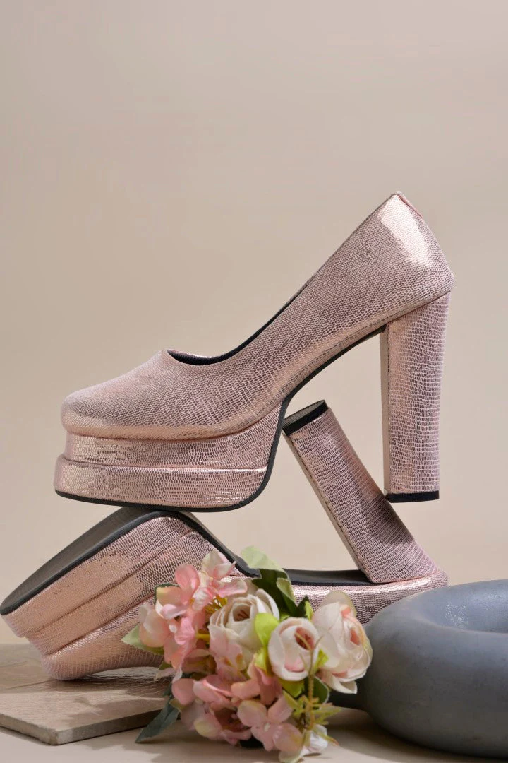 Mary Jane Platform Block with Metallic Finish - Image 3