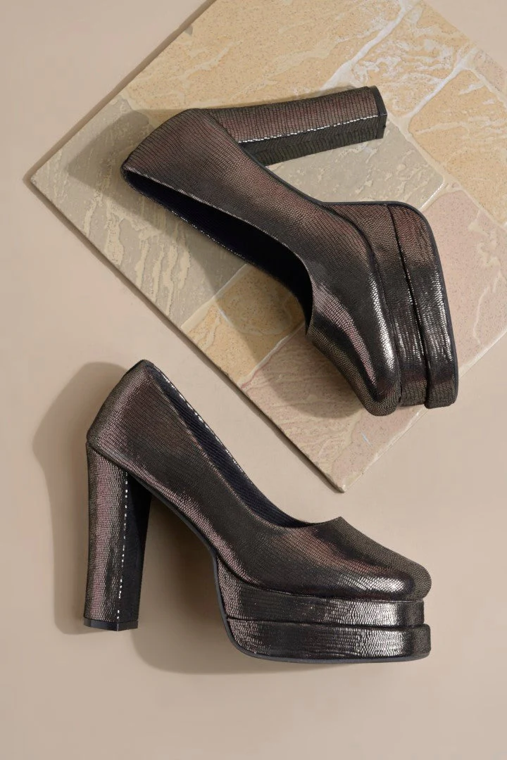 Mary Jane Platform Block with Metallic Finish - Image 6