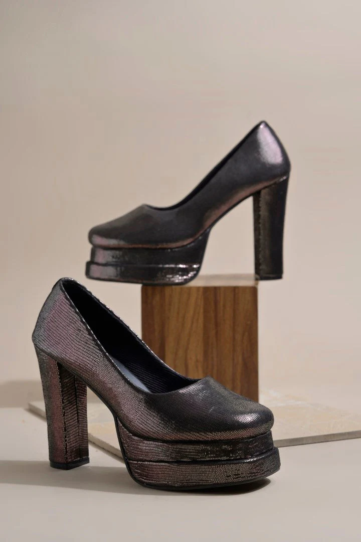 Mary Jane Platform Block with Metallic Finish - Image 7