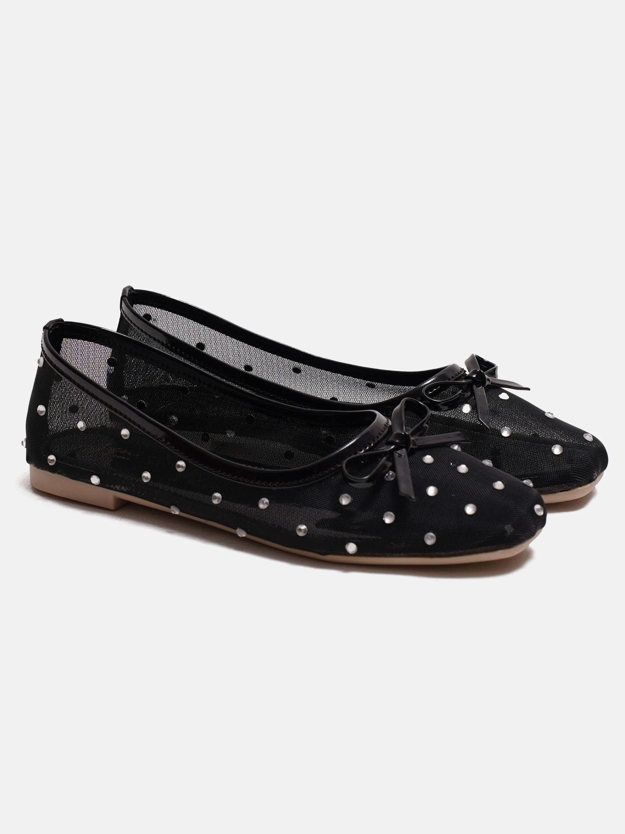 Mesh Dotted Ballet Flats with Bow Accent - Image 12