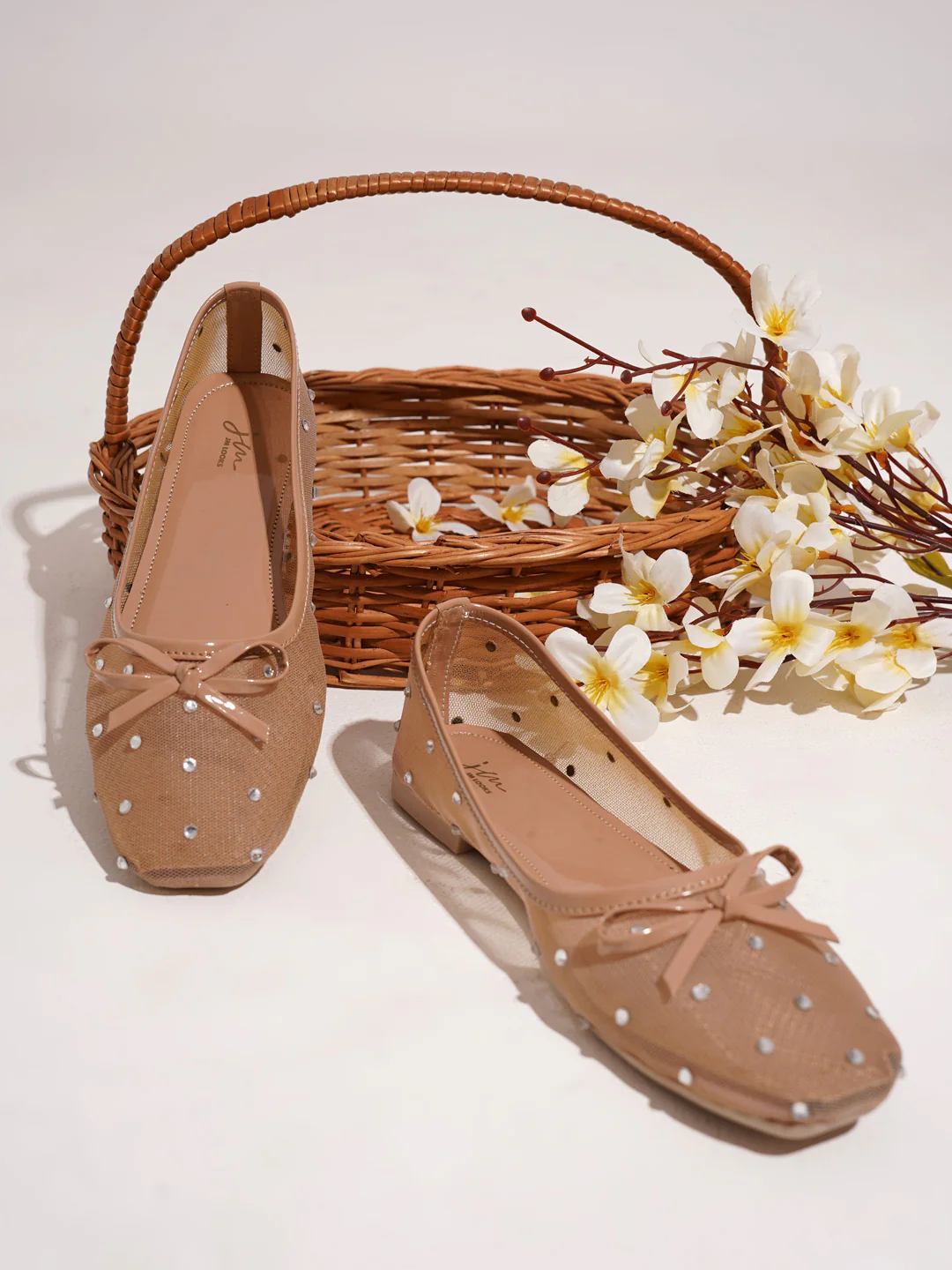 Mesh Dotted Ballet Flats with Bow Accent - Image 4