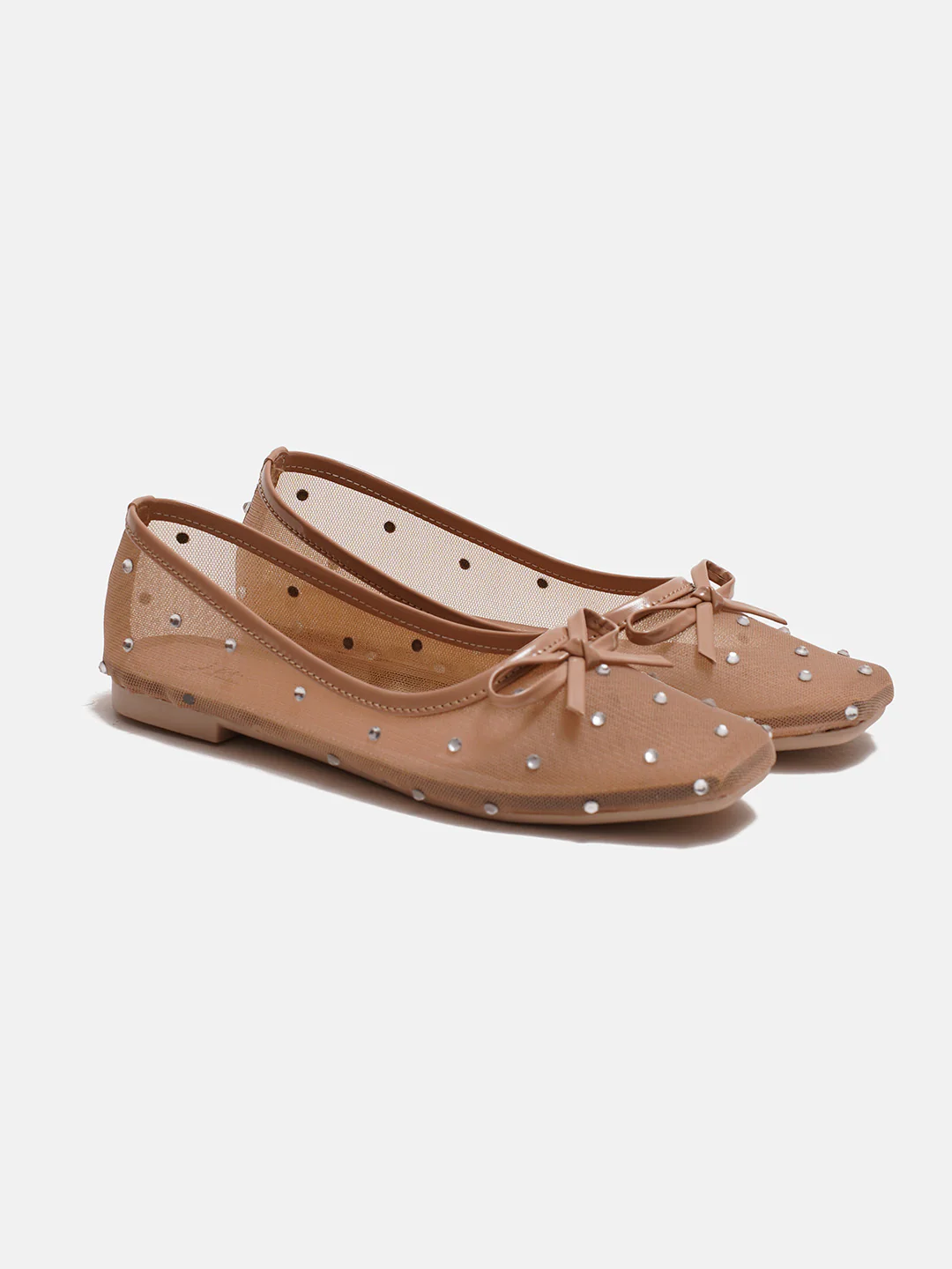 Mesh Dotted Ballet Flats with Bow Accent - Image 5