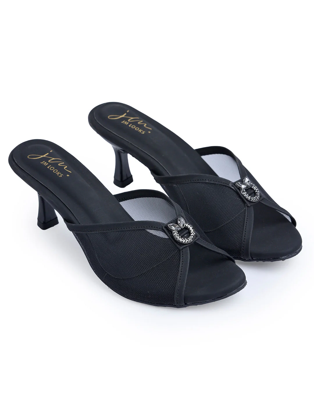 Jm Looks Embellished Mesh Kitten Heel Mules - Image 5