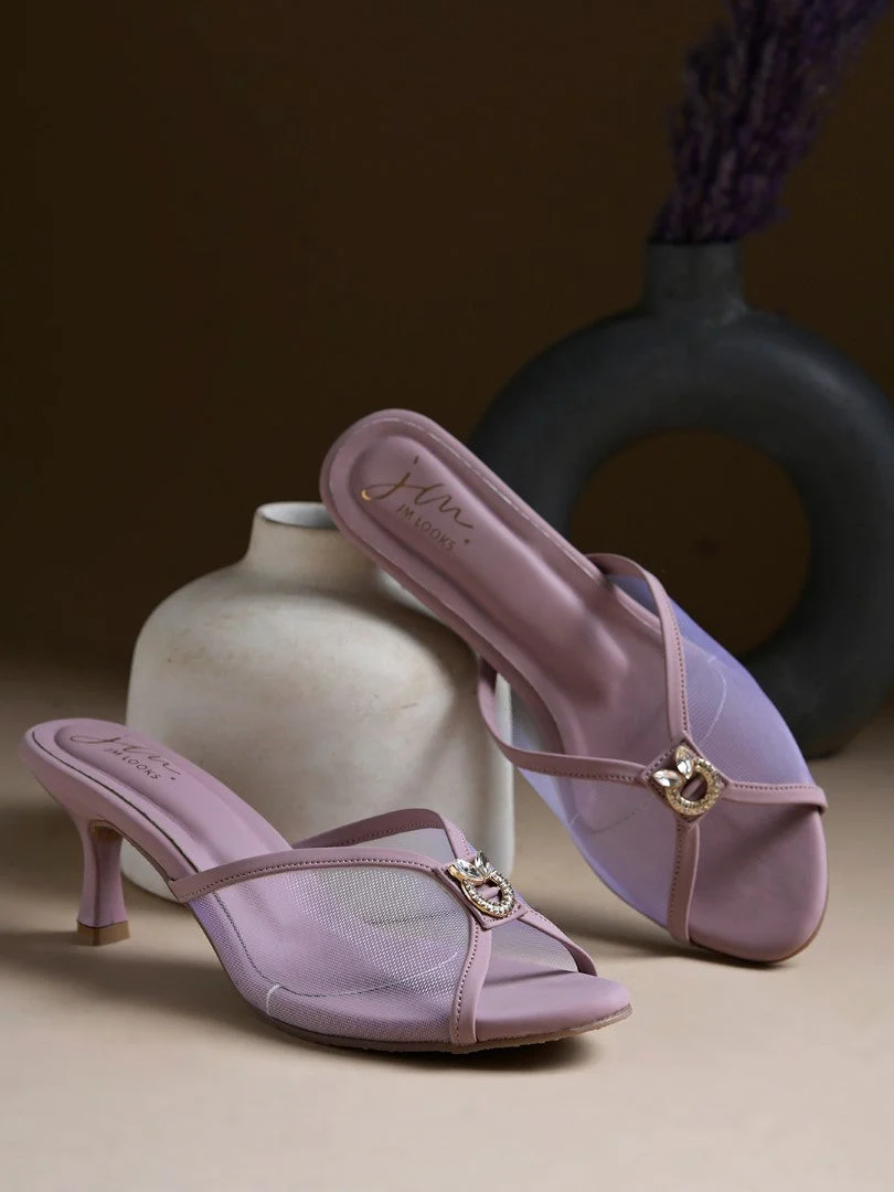 Jm Looks Embellished Mesh Kitten Heel Mules - Image 7