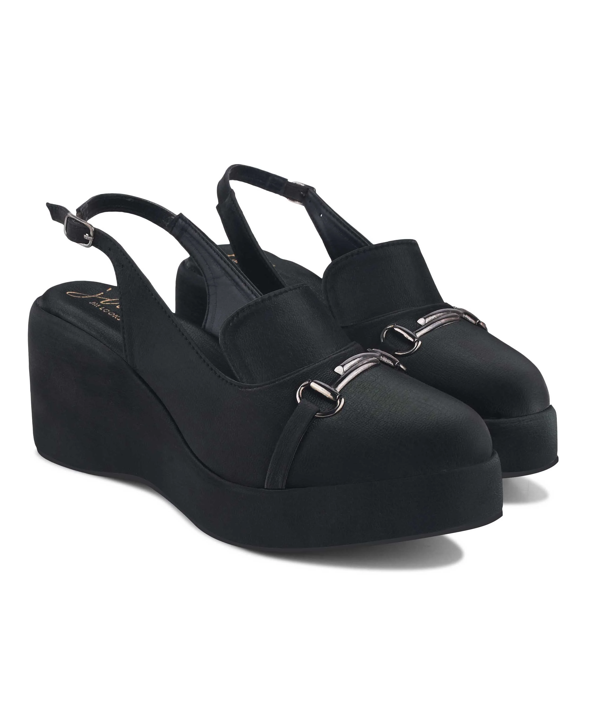 Metal Chain Detail Slingback Wedge Sandals - Image 12
