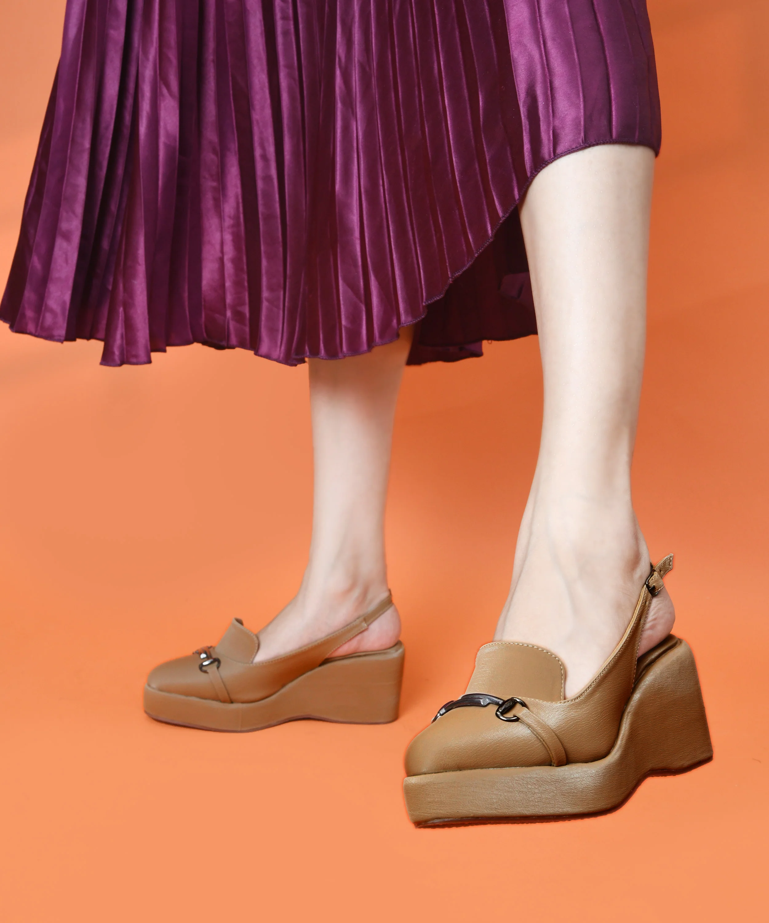 Metal Chain Detail Slingback Wedge Sandals - Image 6