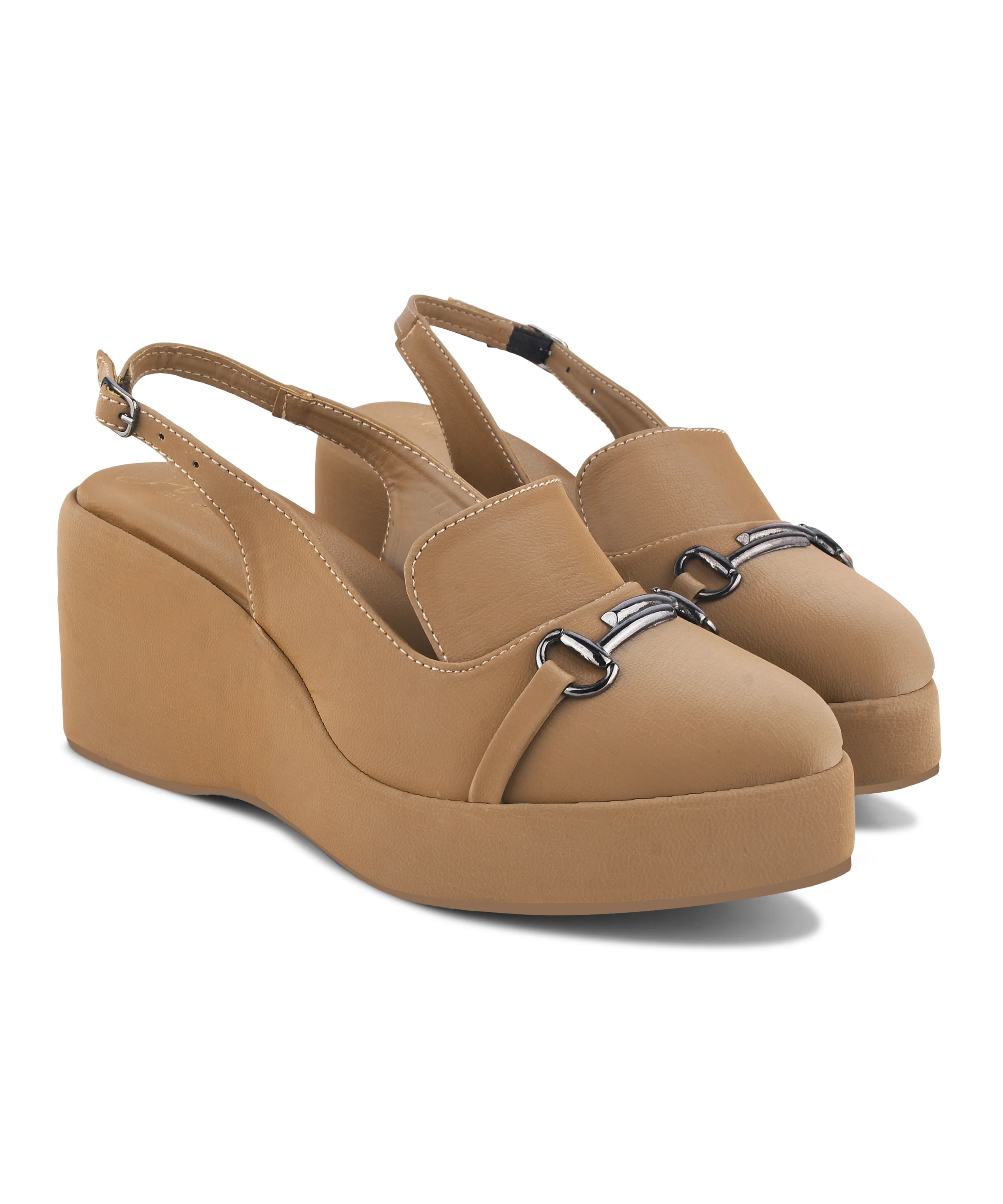 Metal Chain Detail Slingback Wedge Sandals - Image 7