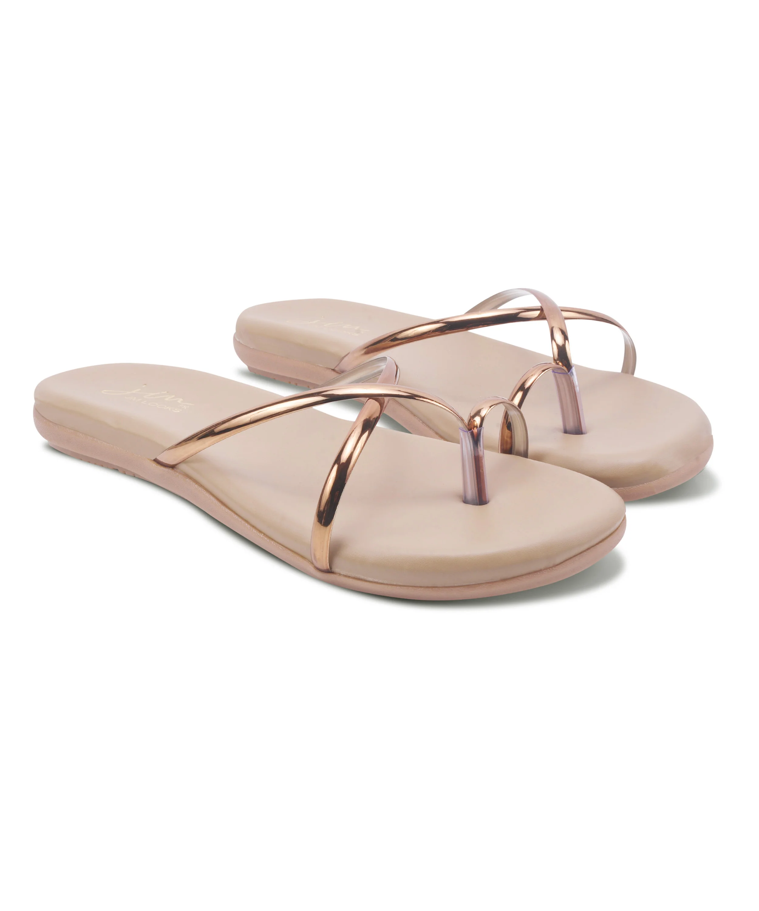 Metallic Strap Flat Toe Ring Sandals - Image 5