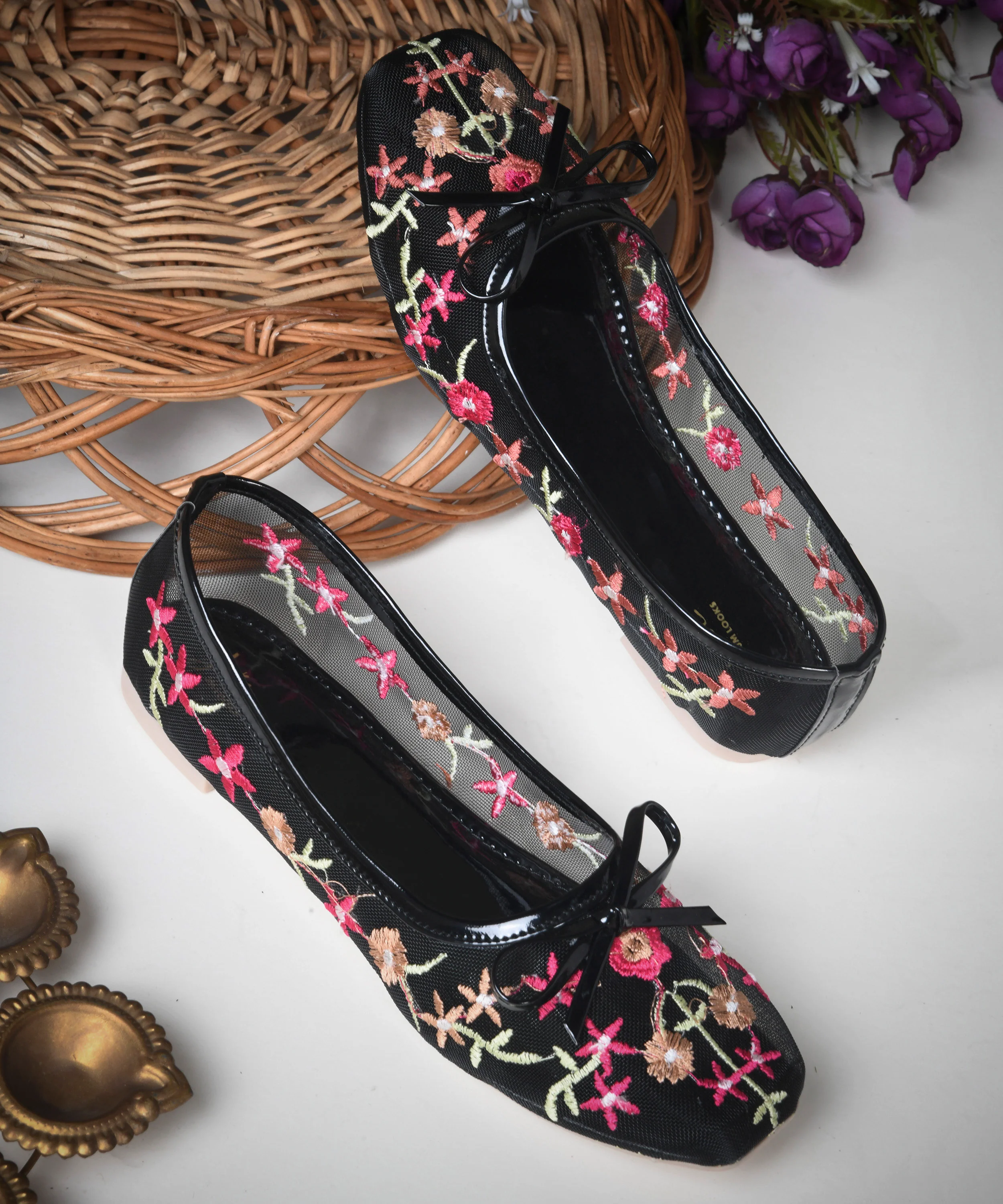 Midnight Garden Embroidery Ballerinas