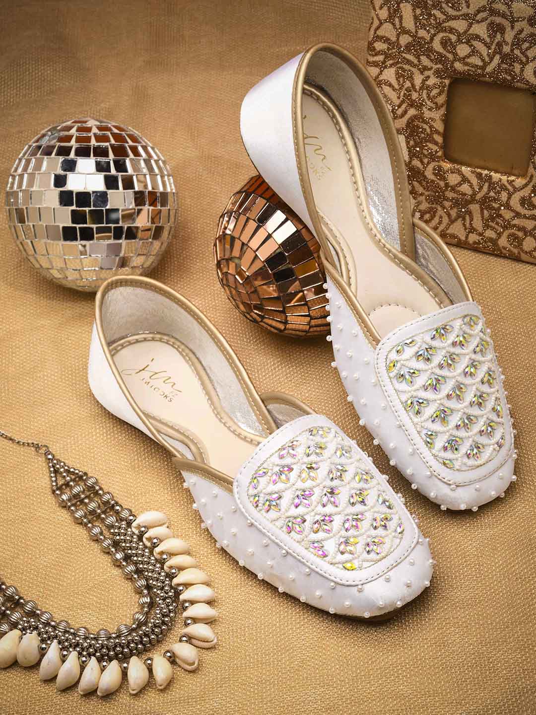 Mirror and Pearl Embellished Ethnic Juttis - Image 3