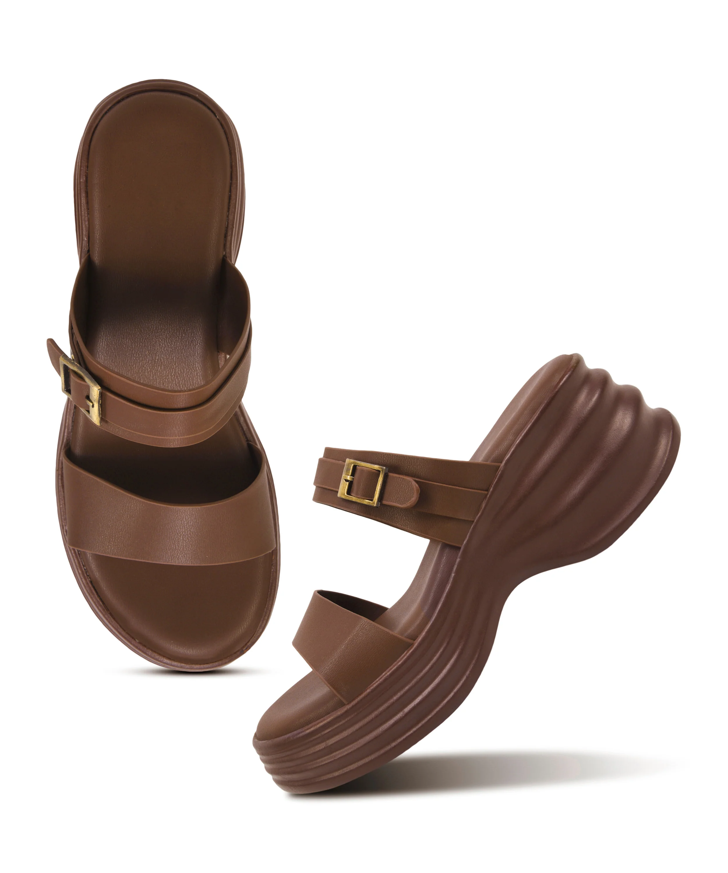 One Strap Platform Sliders with Buckle Detail - Image 11