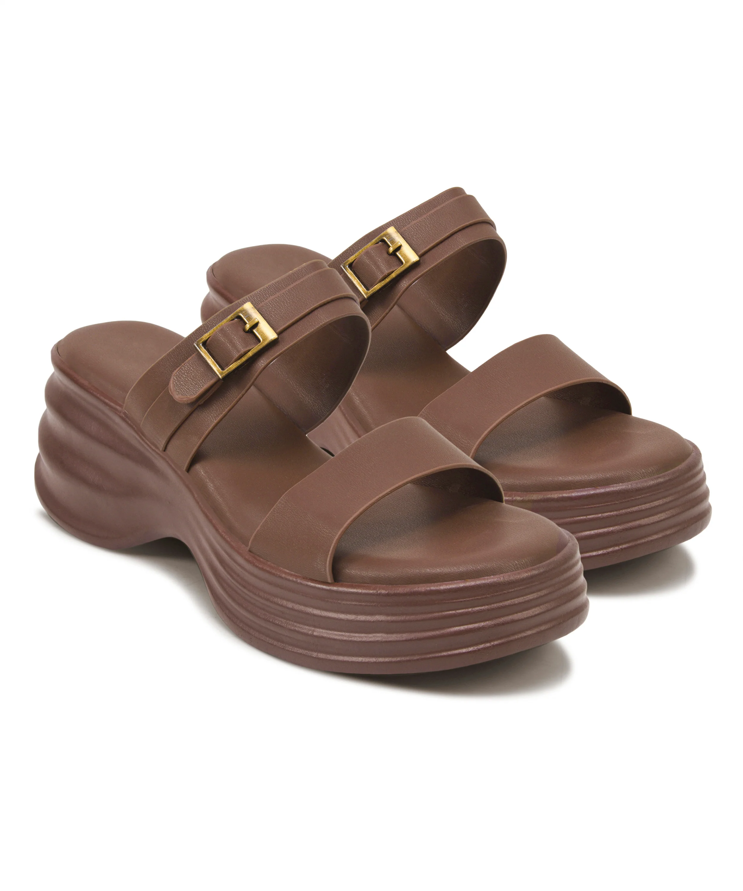 One Strap Platform Sliders with Buckle Detail - Image 12