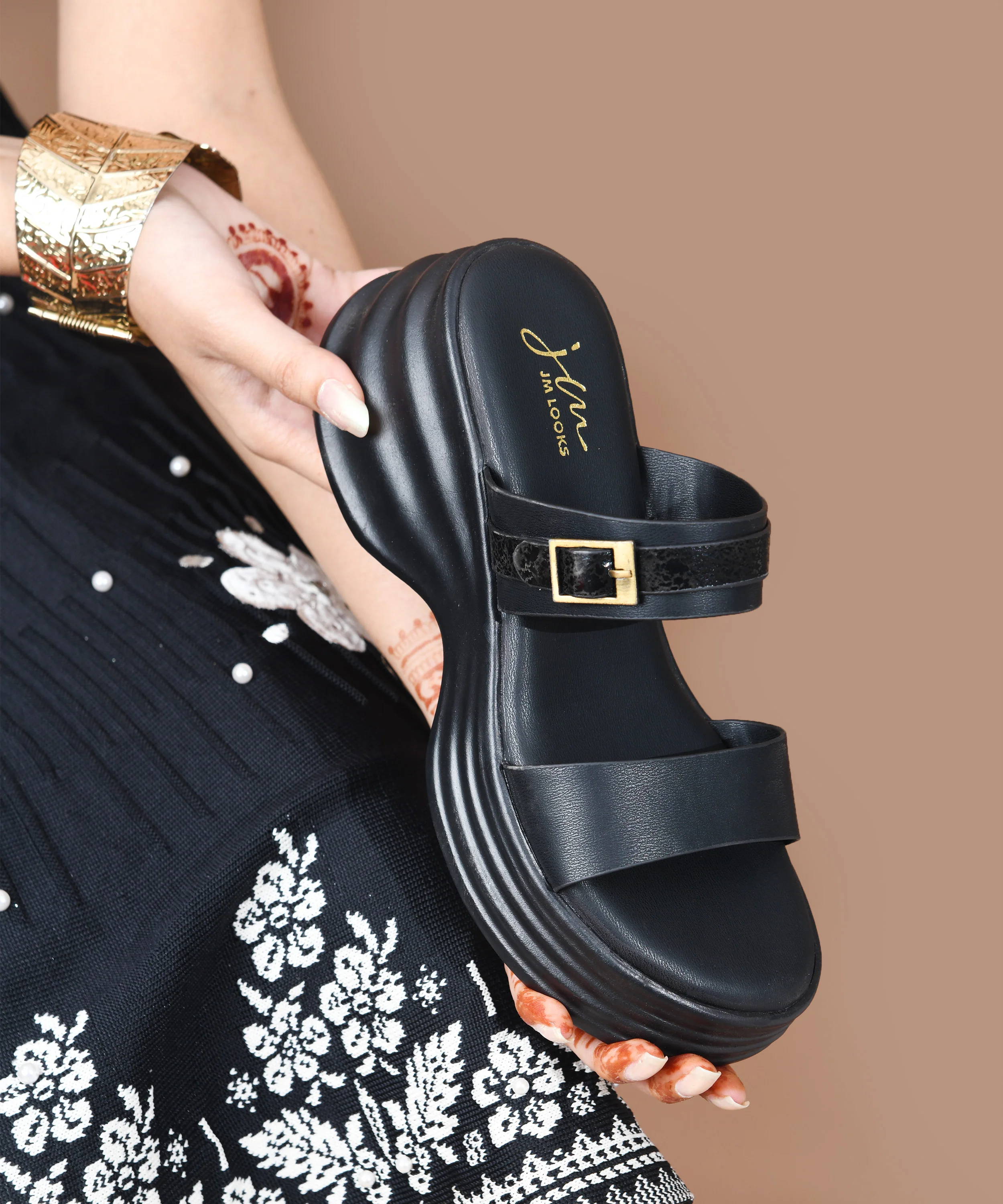 One Strap Platform Sliders with Buckle Detail - Image 3