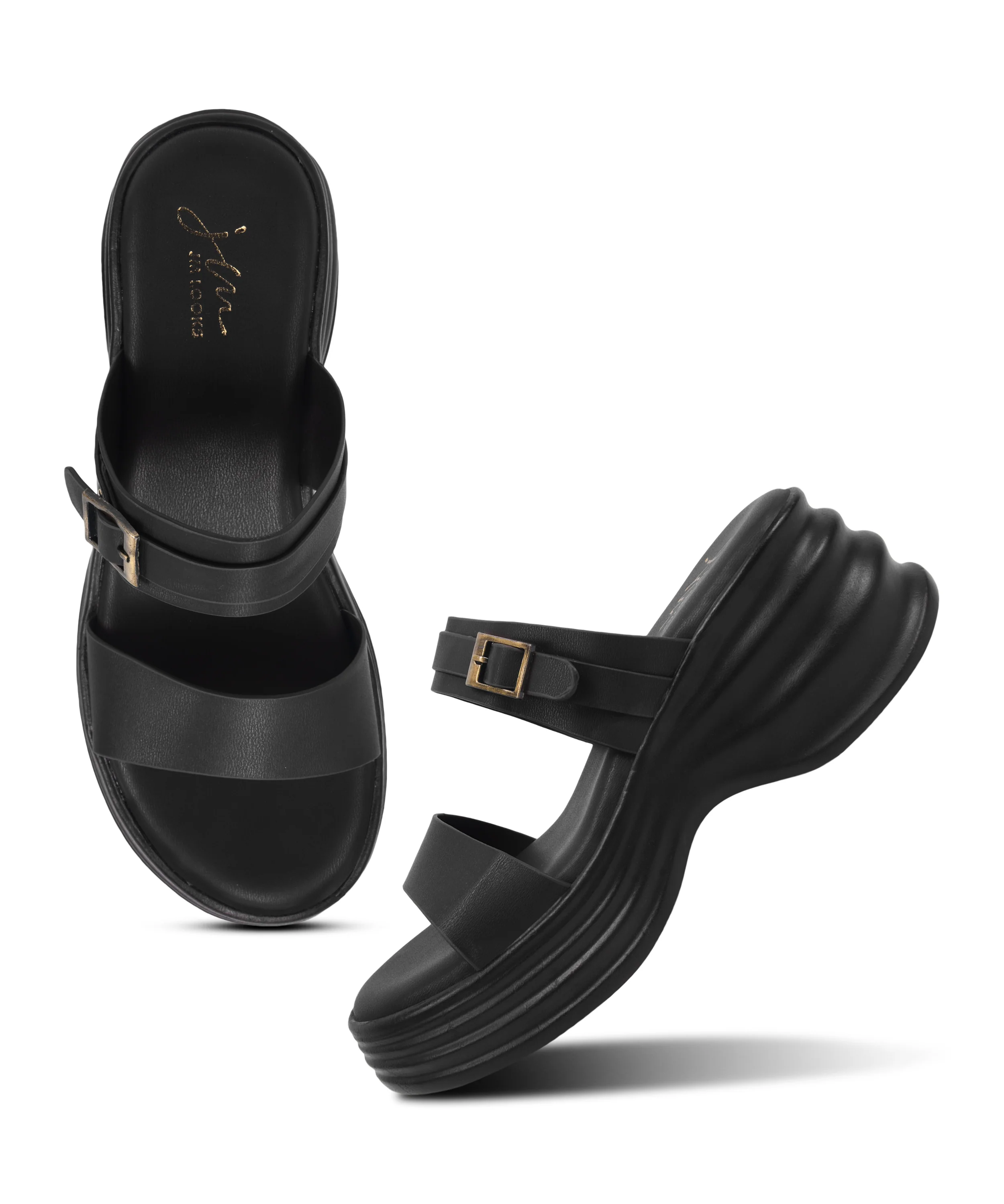 One Strap Platform Sliders with Buckle Detail - Image 5