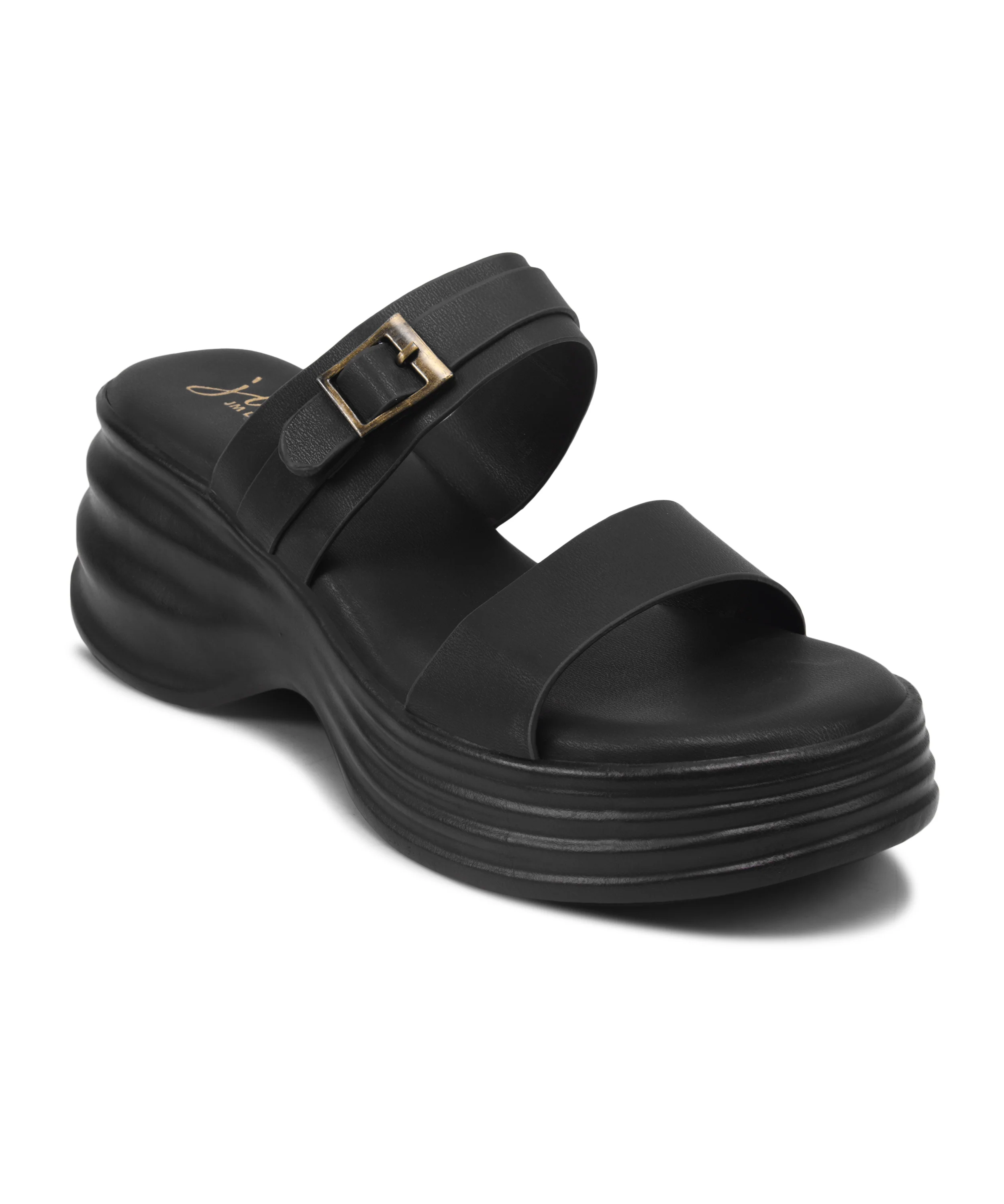 One Strap Platform Sliders with Buckle Detail - Image 6