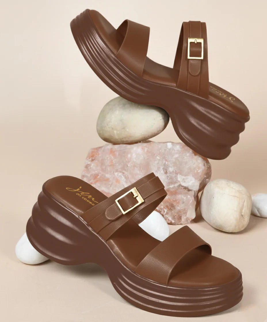 One Strap Platform Sliders with Buckle Detail - Image 7