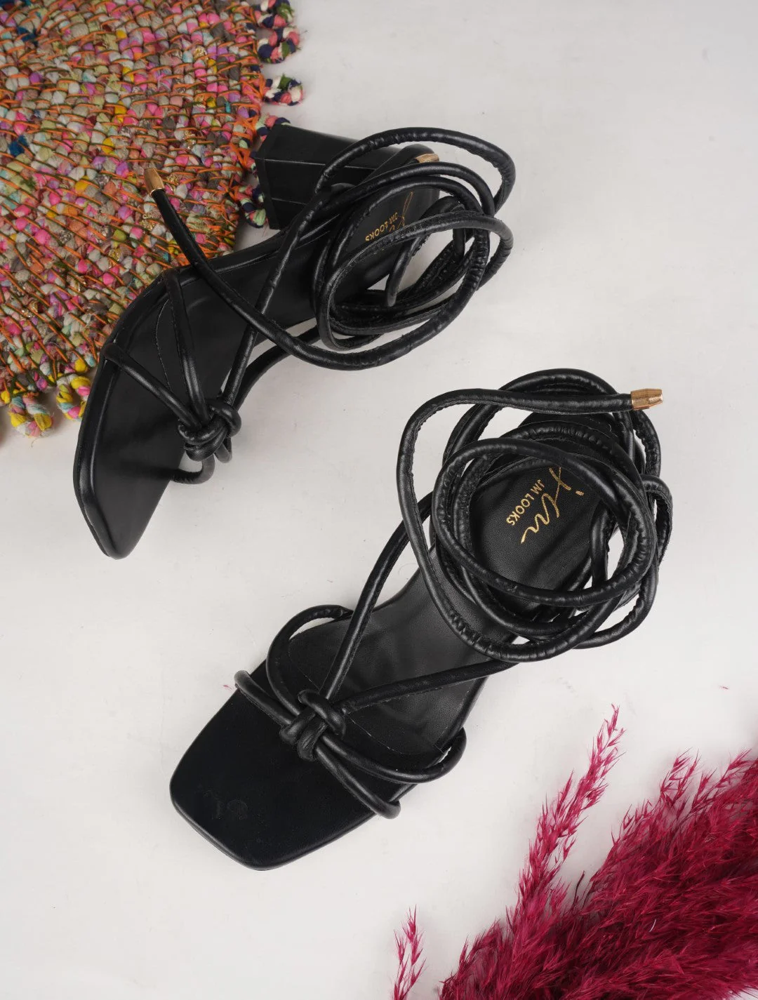 Open Toe Chunky Heeled Sandals with Laces Fastening - Image 13