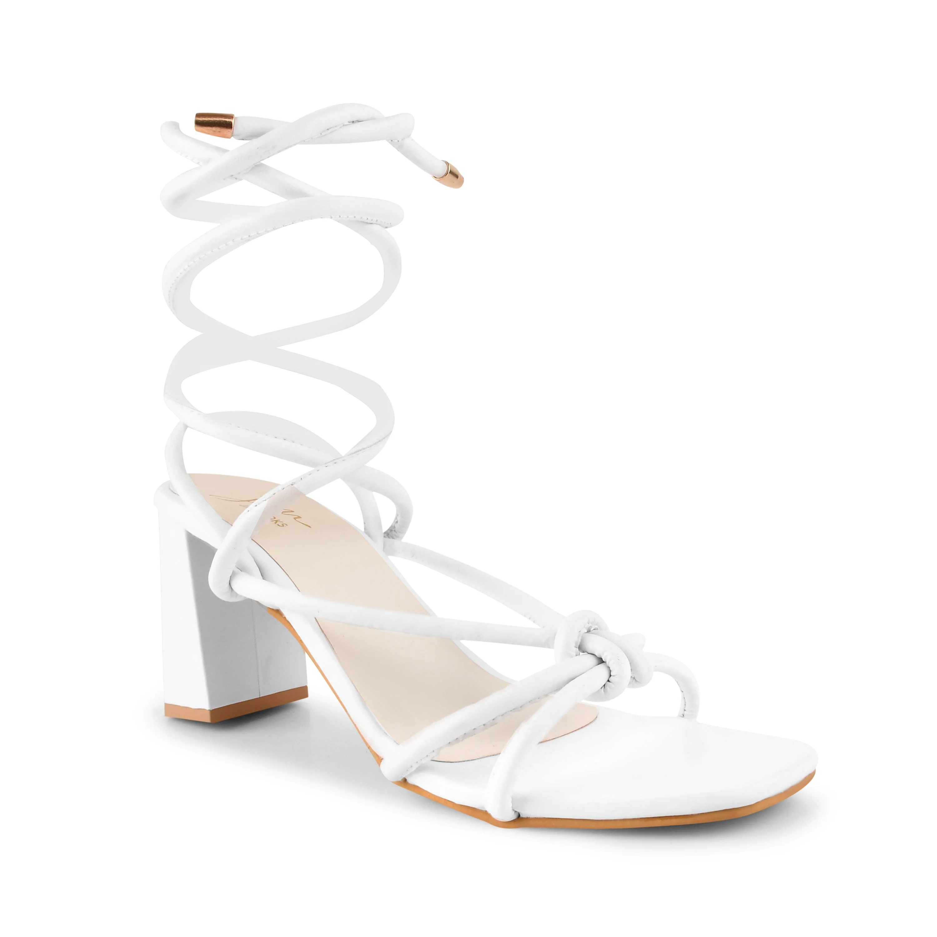 Open Toe Chunky Heeled Sandals with Laces Fastening - Image 5