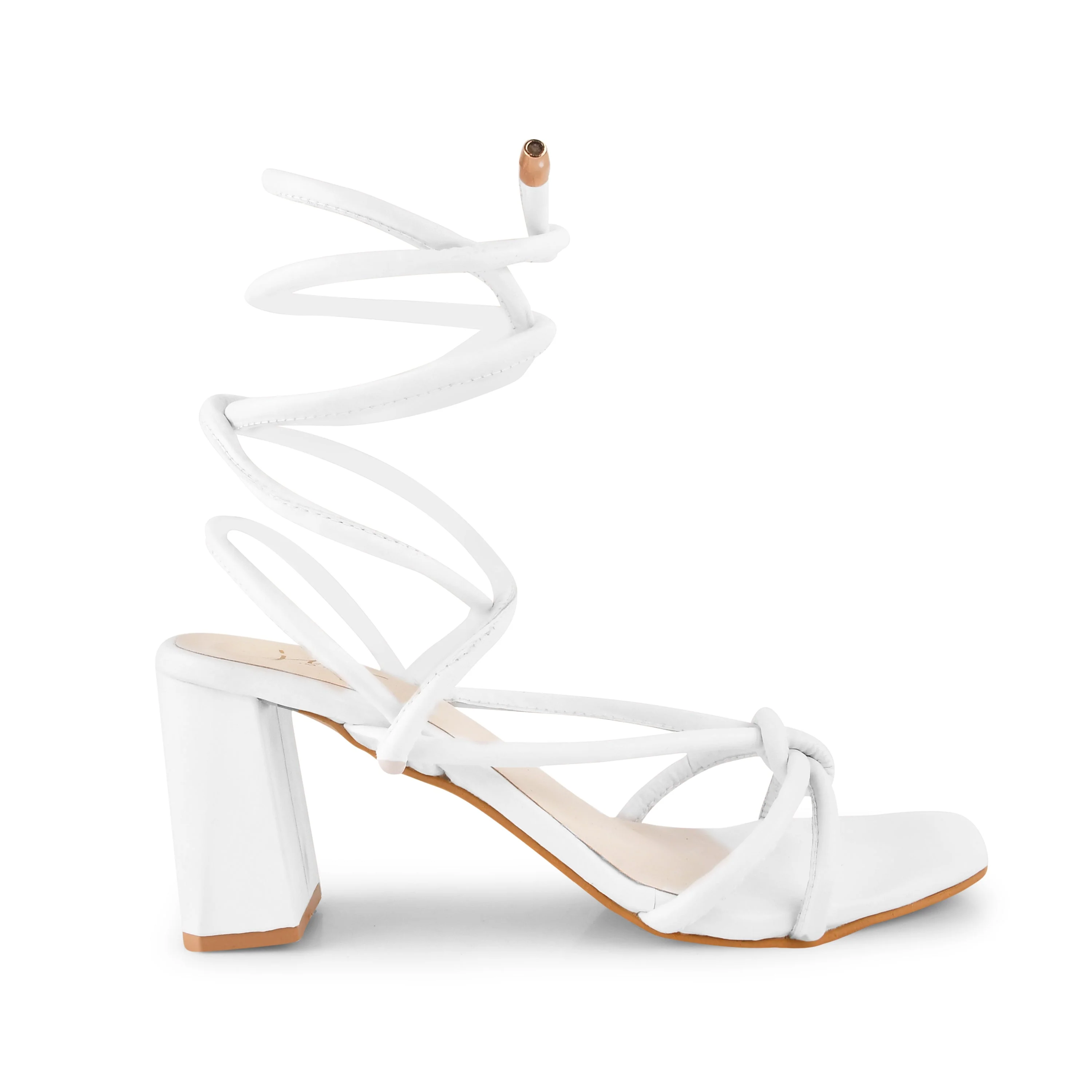 Open Toe Chunky Heeled Sandals with Laces Fastening - Image 6