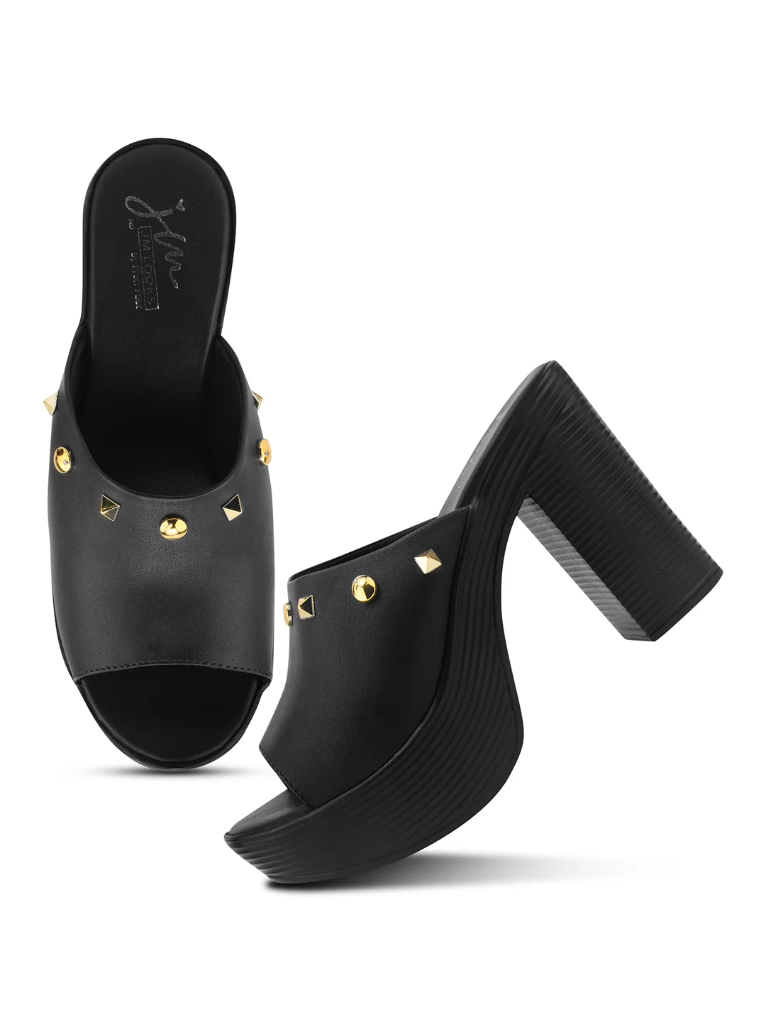 Open-Toe Platform Block Heels with Studs - Image 11