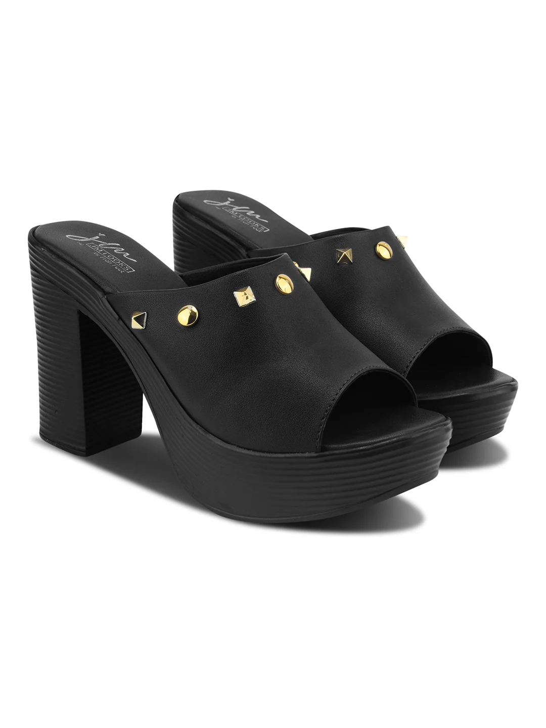 Open-Toe Platform Block Heels with Studs - Image 12