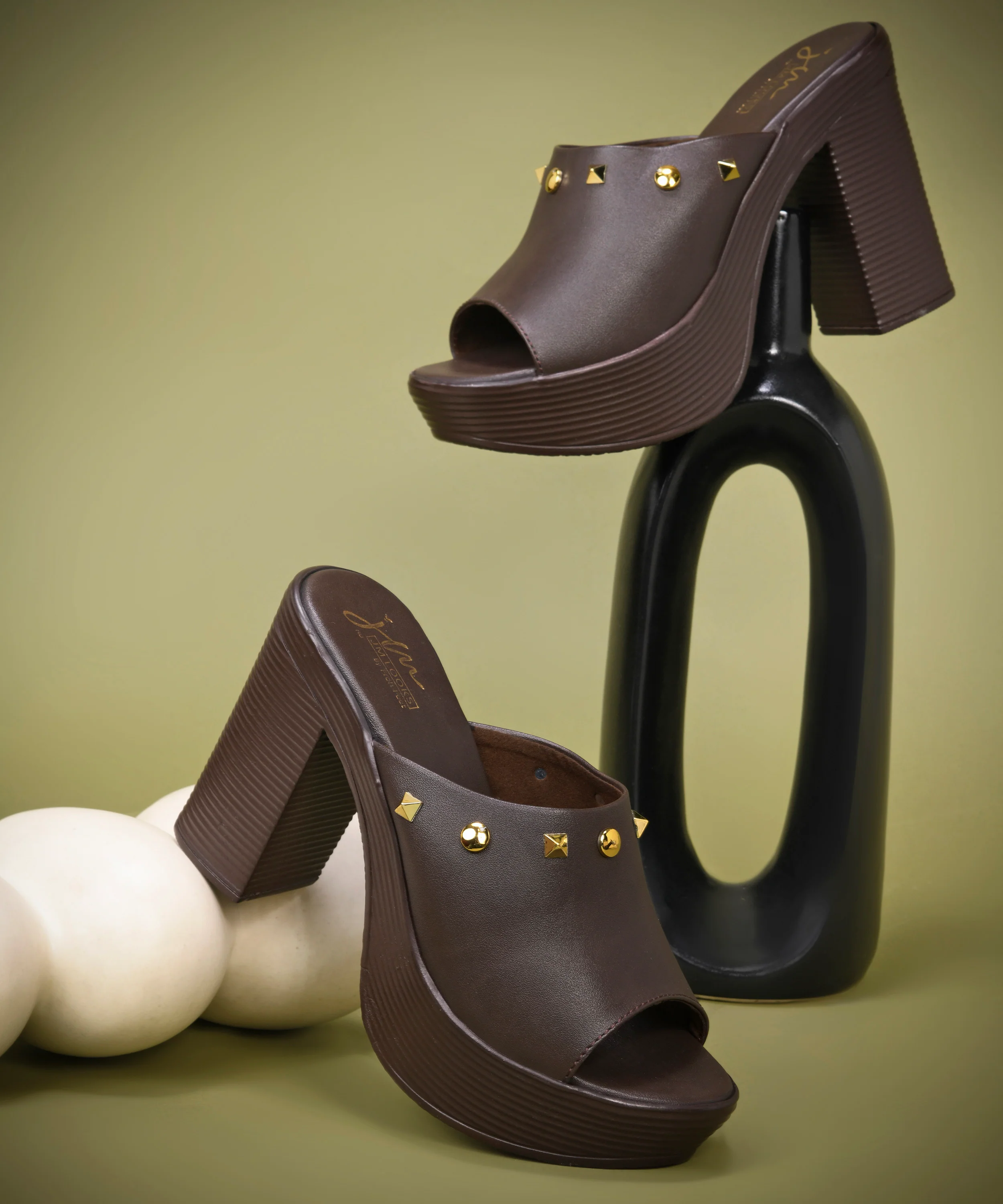 Open-Toe Platform Block Heels with Studs - Image 13