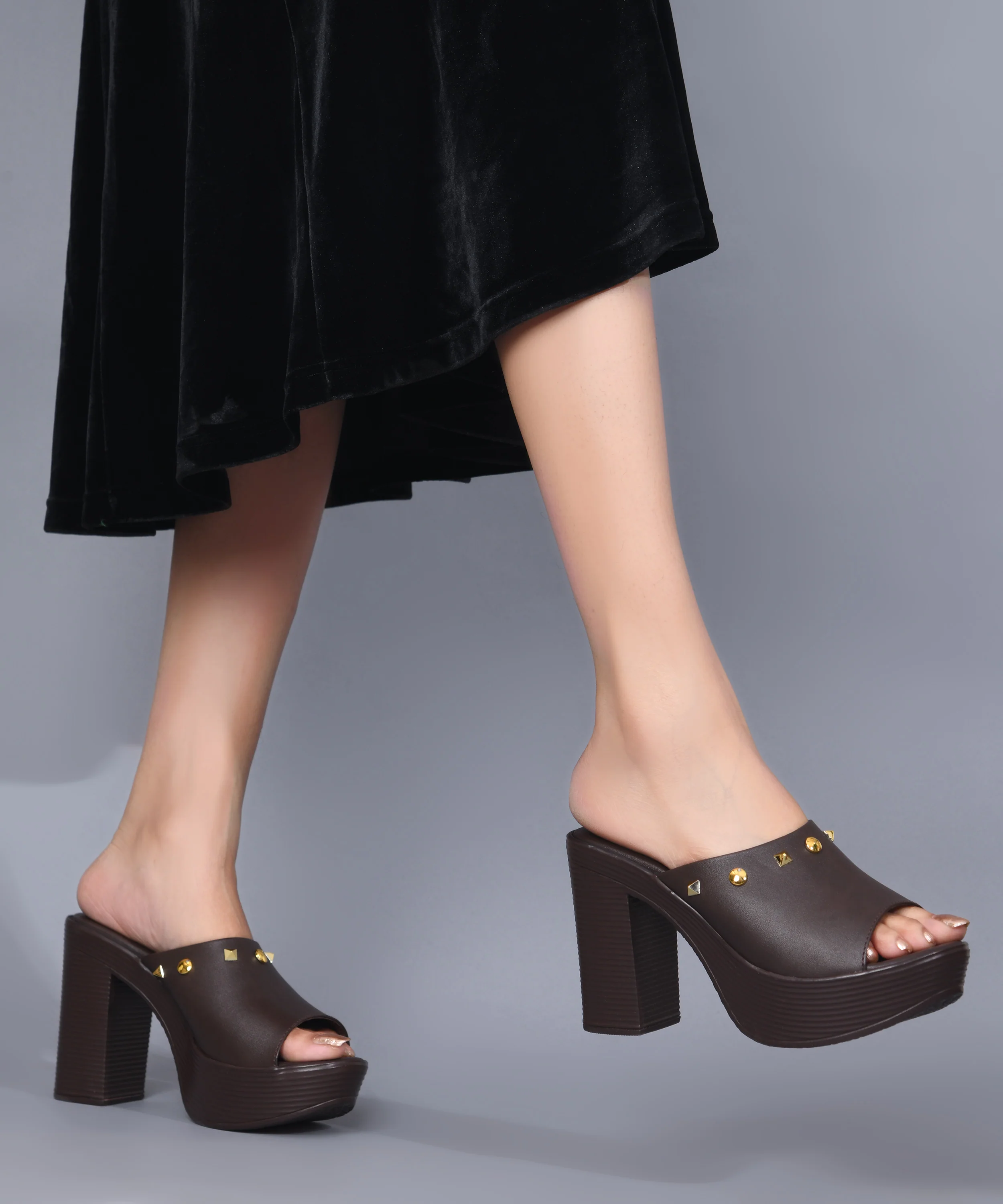 Open-Toe Platform Block Heels with Studs - Image 15